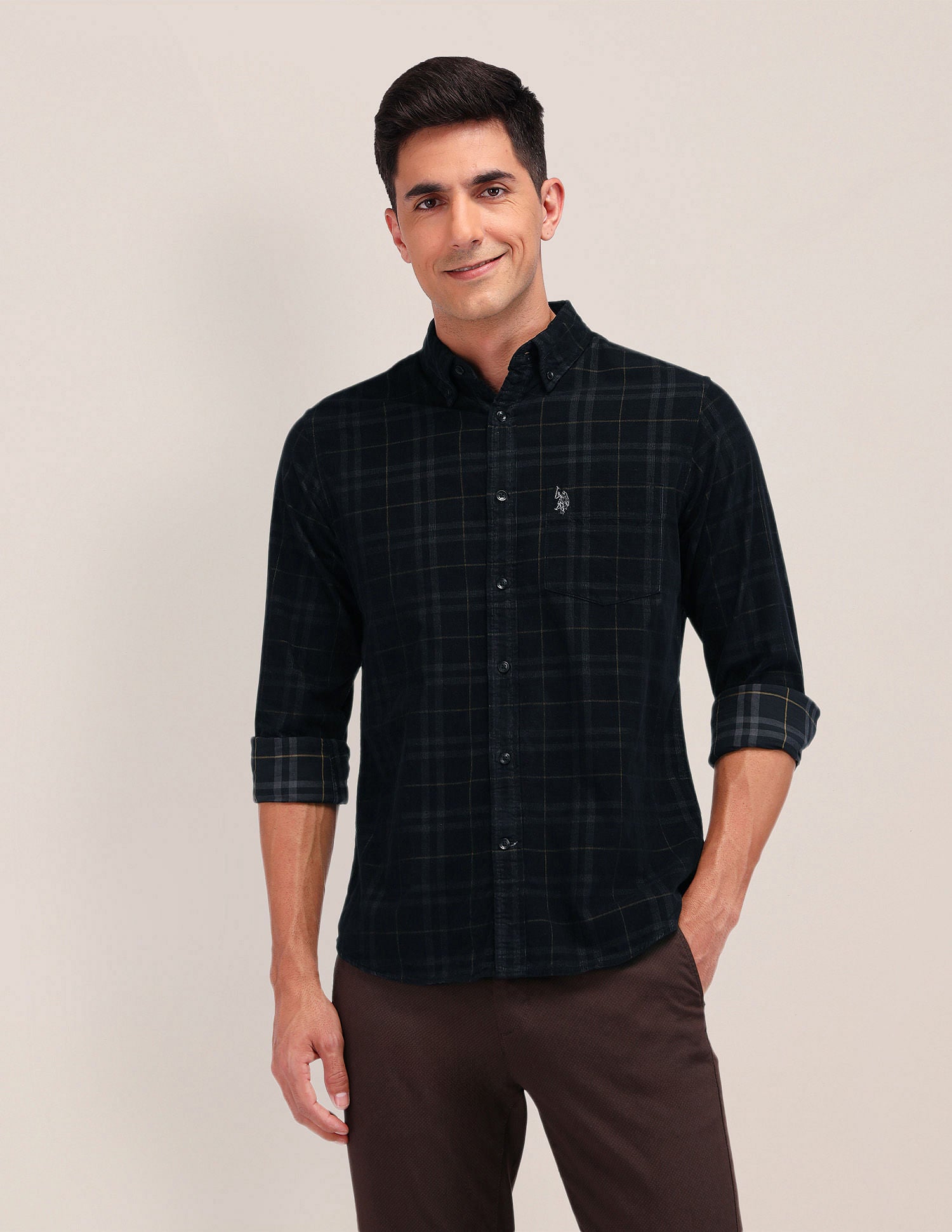 Tailored Fit Corduroy Shirt Black - U.S. POLO ASSN. | Large