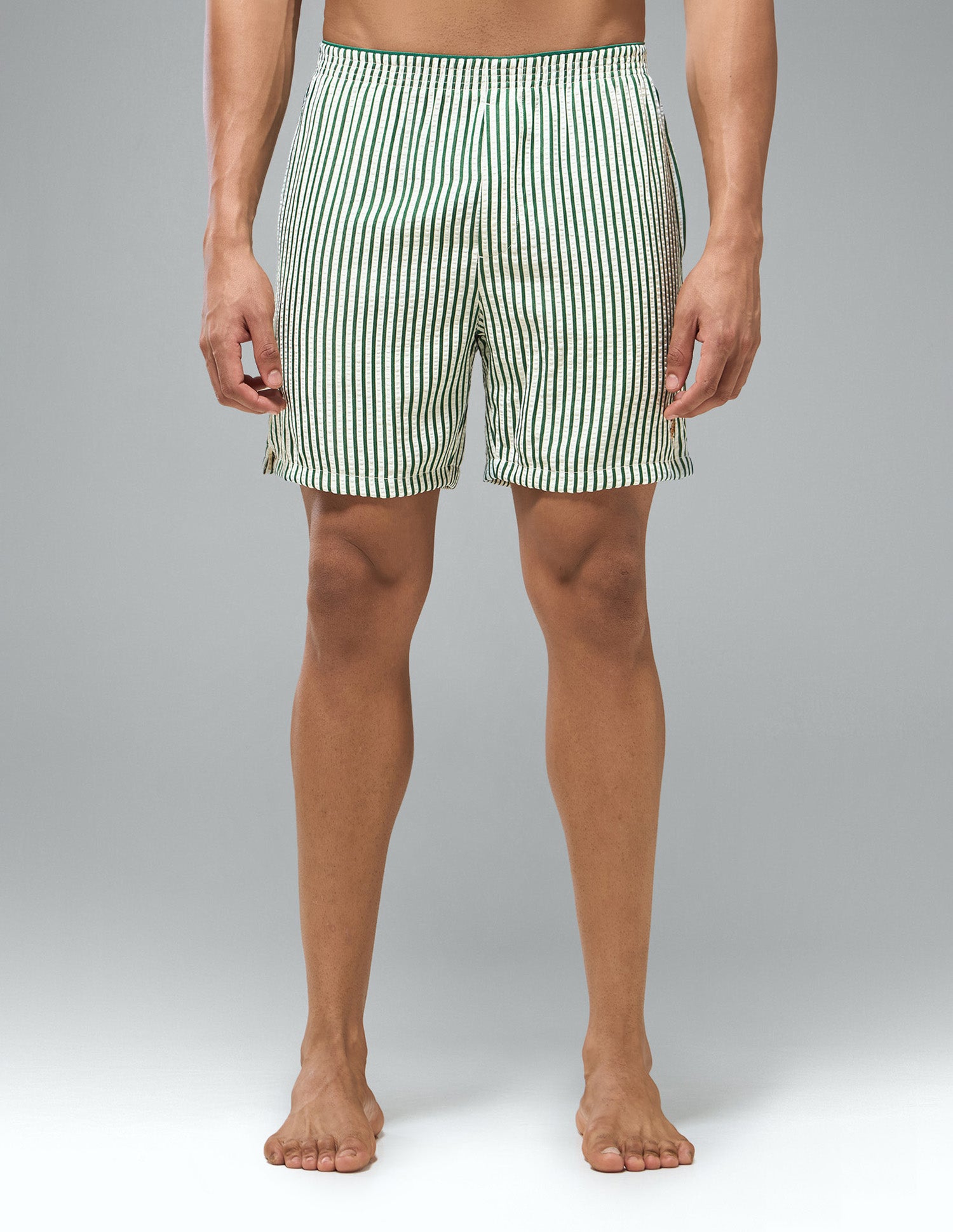 Seersucker Striped OEX22 Boxer Shorts Green - U.S. Polo Assn. India | Large