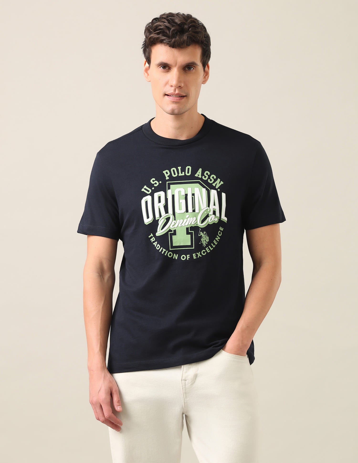 Graphic Printed Regular Fit T-Shirt Navy - U.S. Polo Assn. India | Large
