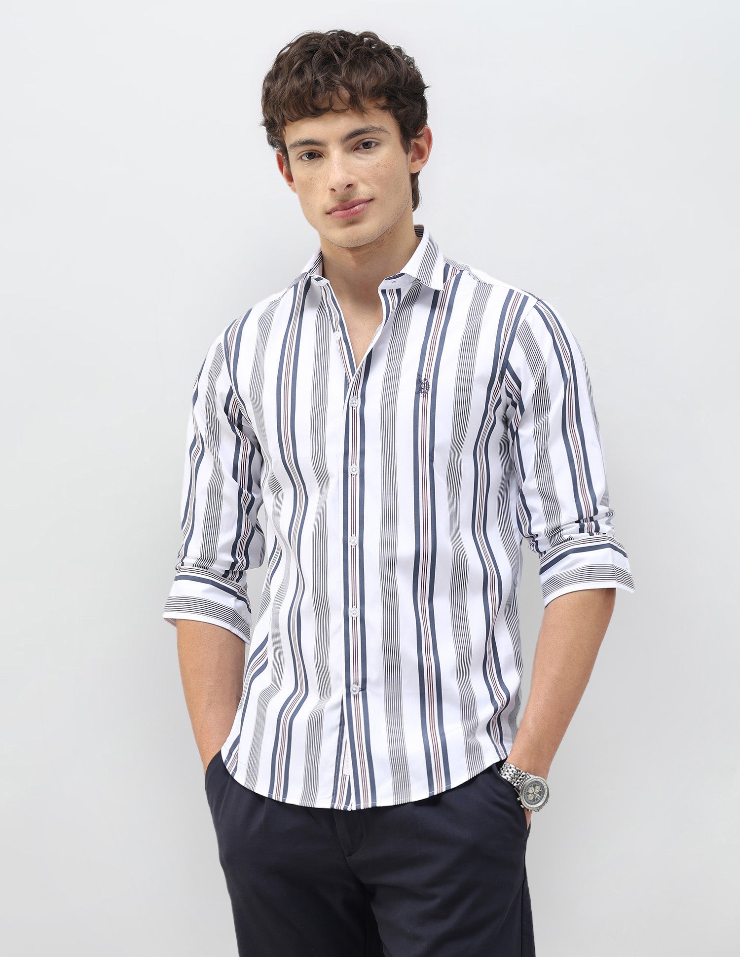 New Port Marina Vertical Striped Shirt Navy - U.S. Polo Assn. India | Large