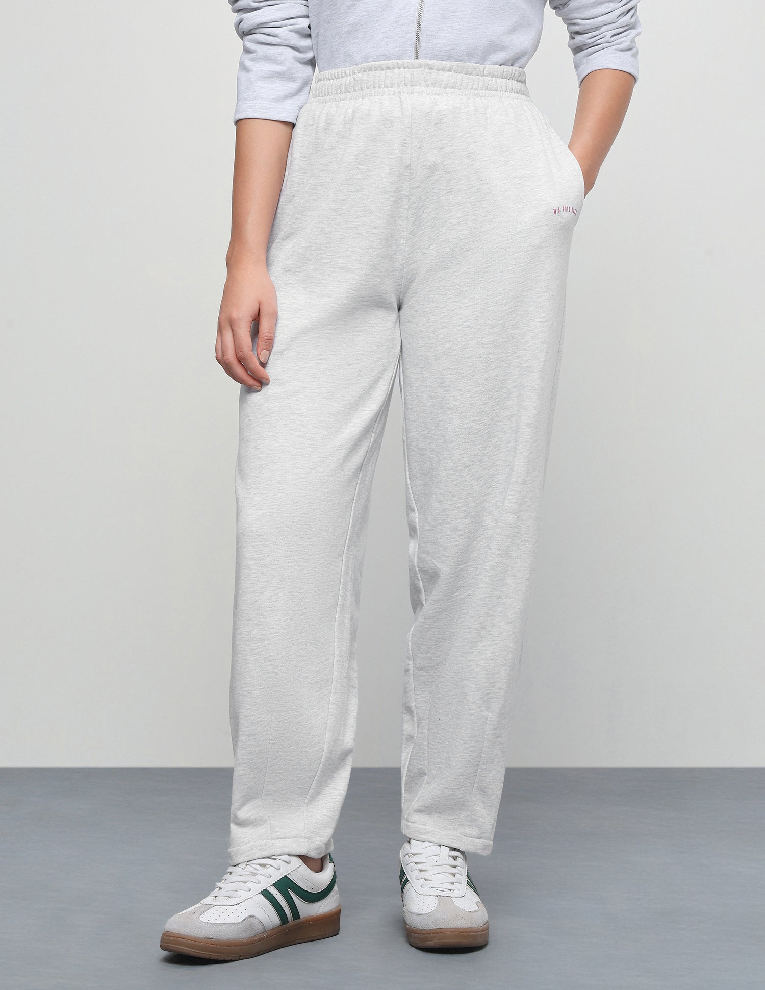 High Rise Barrel Fit Sweatpants Grey Melange - U.S. Polo Assn. India | Large