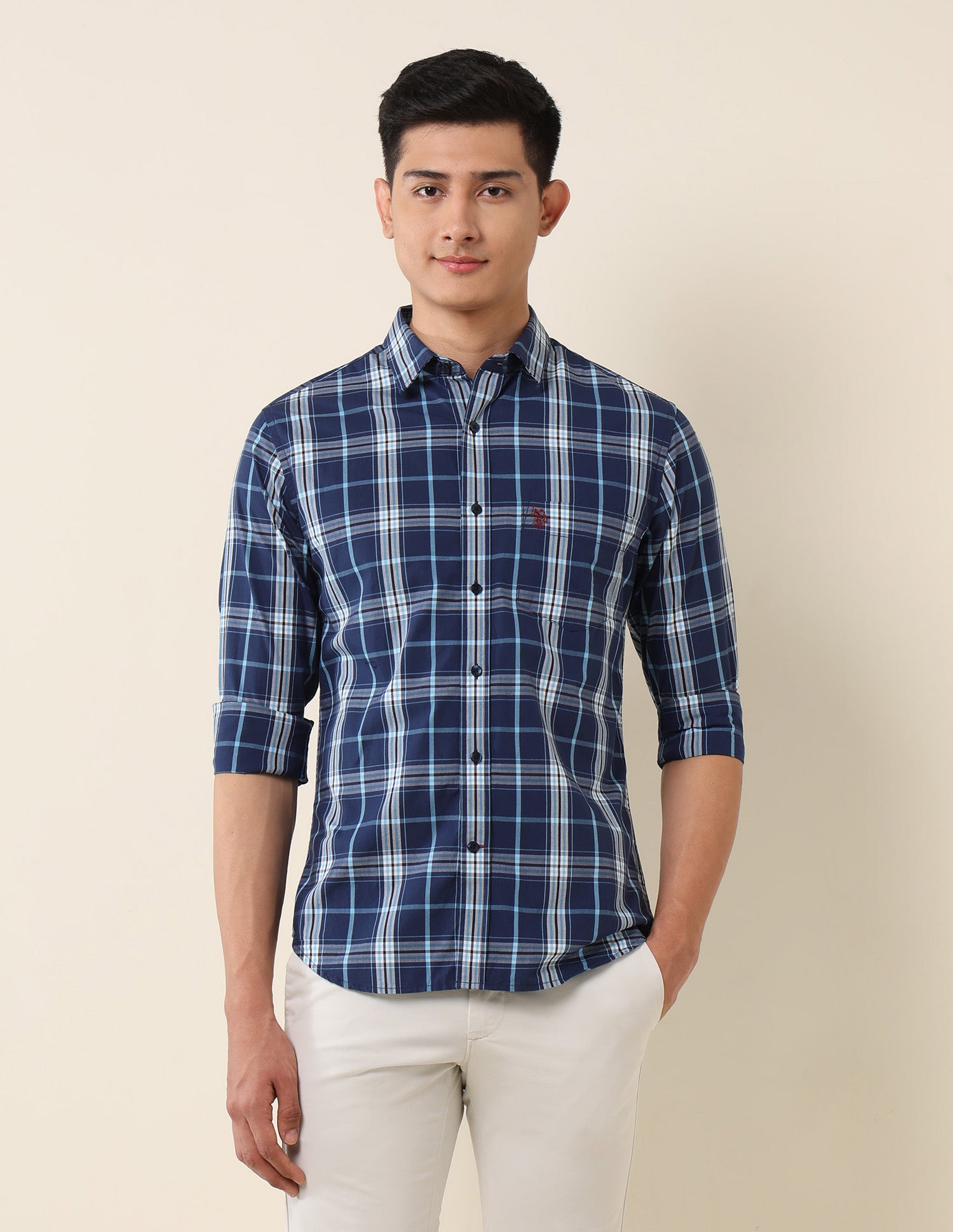 Plaid Checked Pure Cotton Shirt Navy - U.S. Polo Assn. India | Large
