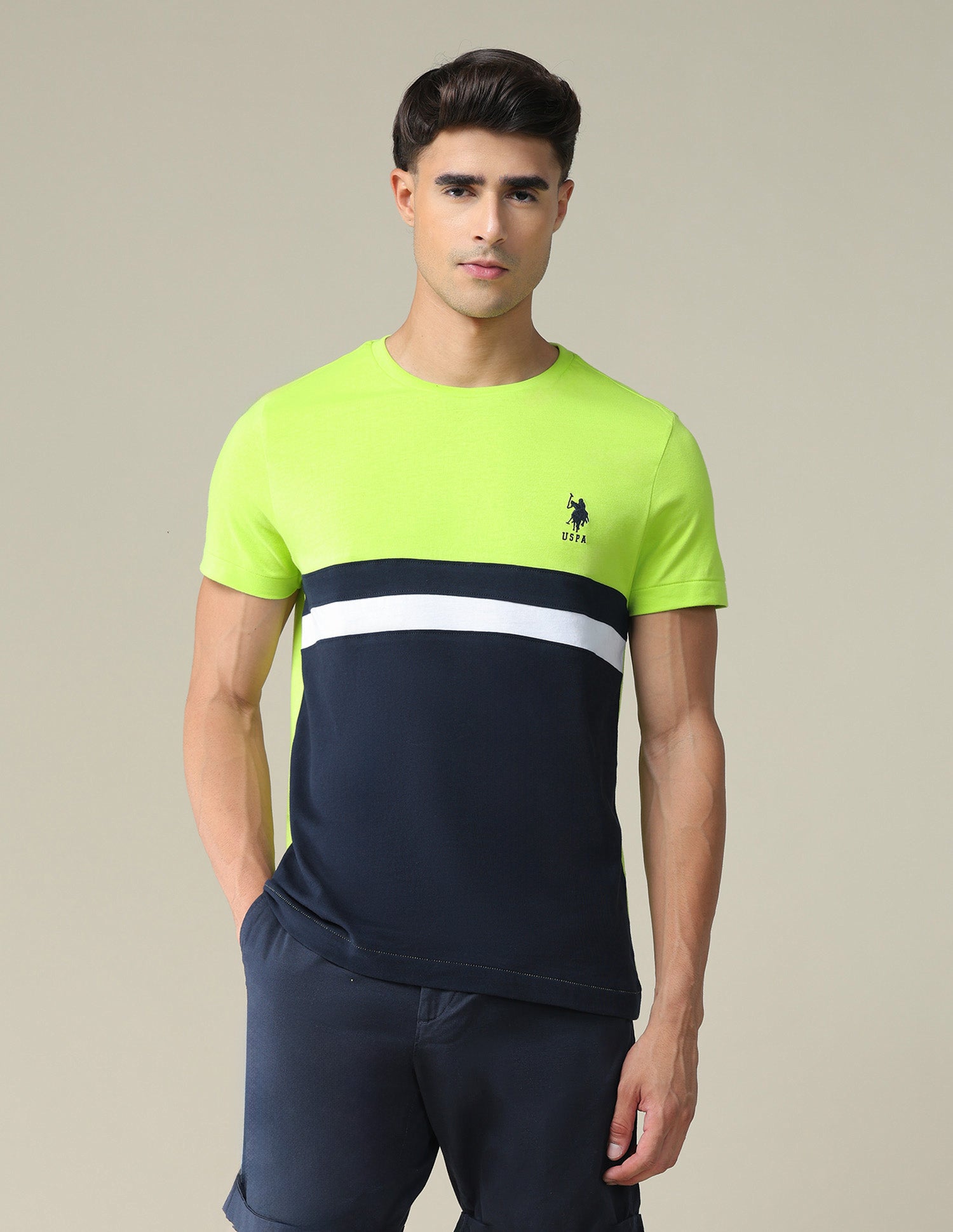 Colour Block Slim Fit T-Shirt Green - U.S. POLO ASSN. | Large