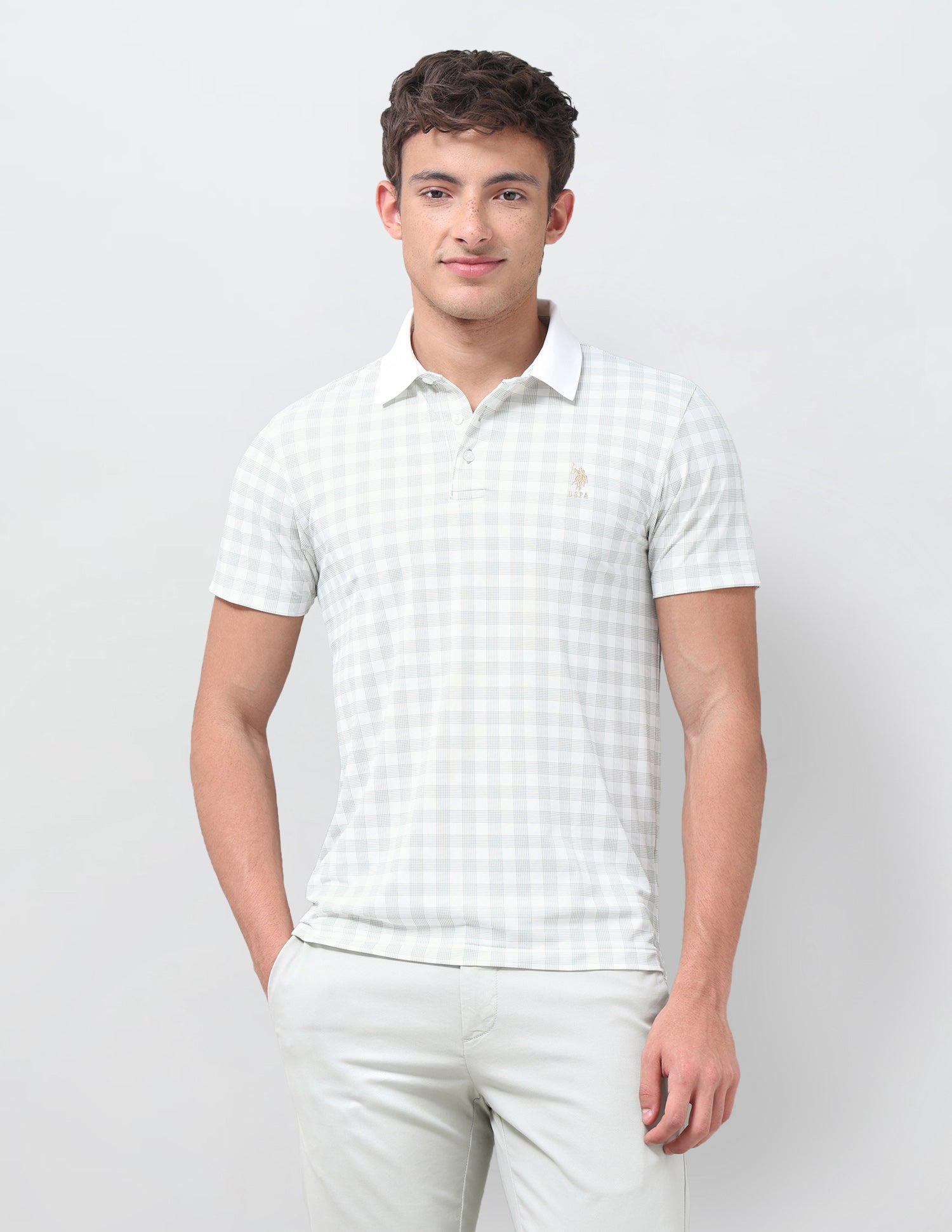 Checked Slim Fit Polo Shirt Light Green - U.S. Polo Assn. India | Large