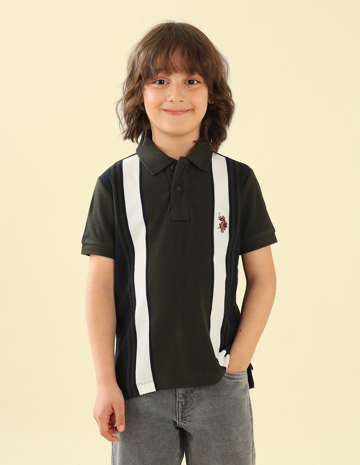 Vertical Striped Regular Fit Polo Shirt Olive - U.S. Polo Assn. India | Large