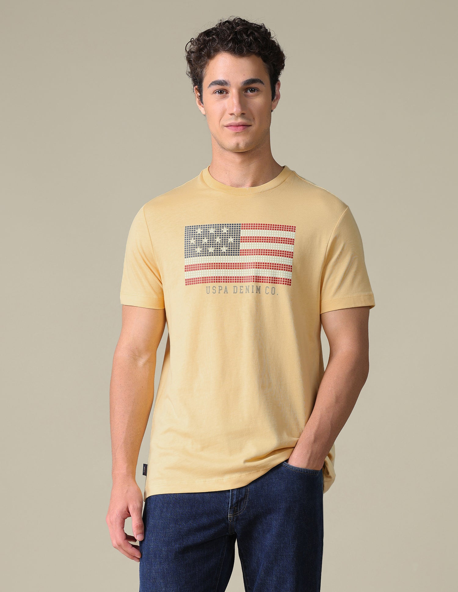 Graphic Brand Printed Slim Fit T-Shirt Light Yellow - U.S. Polo Assn. India | Large