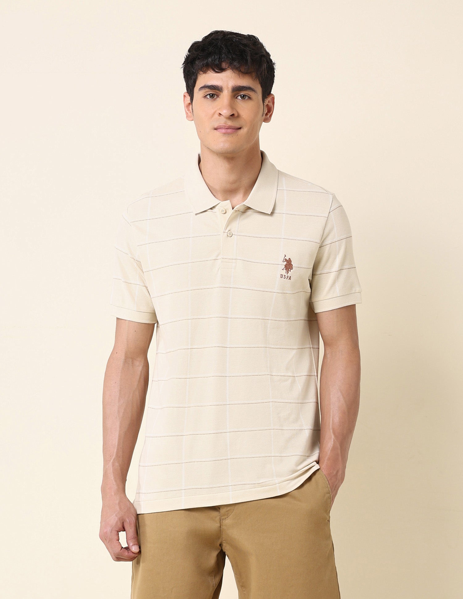 All Over Printed Classic Polo Shirt Beige - U.S. Polo Assn. India | Large
