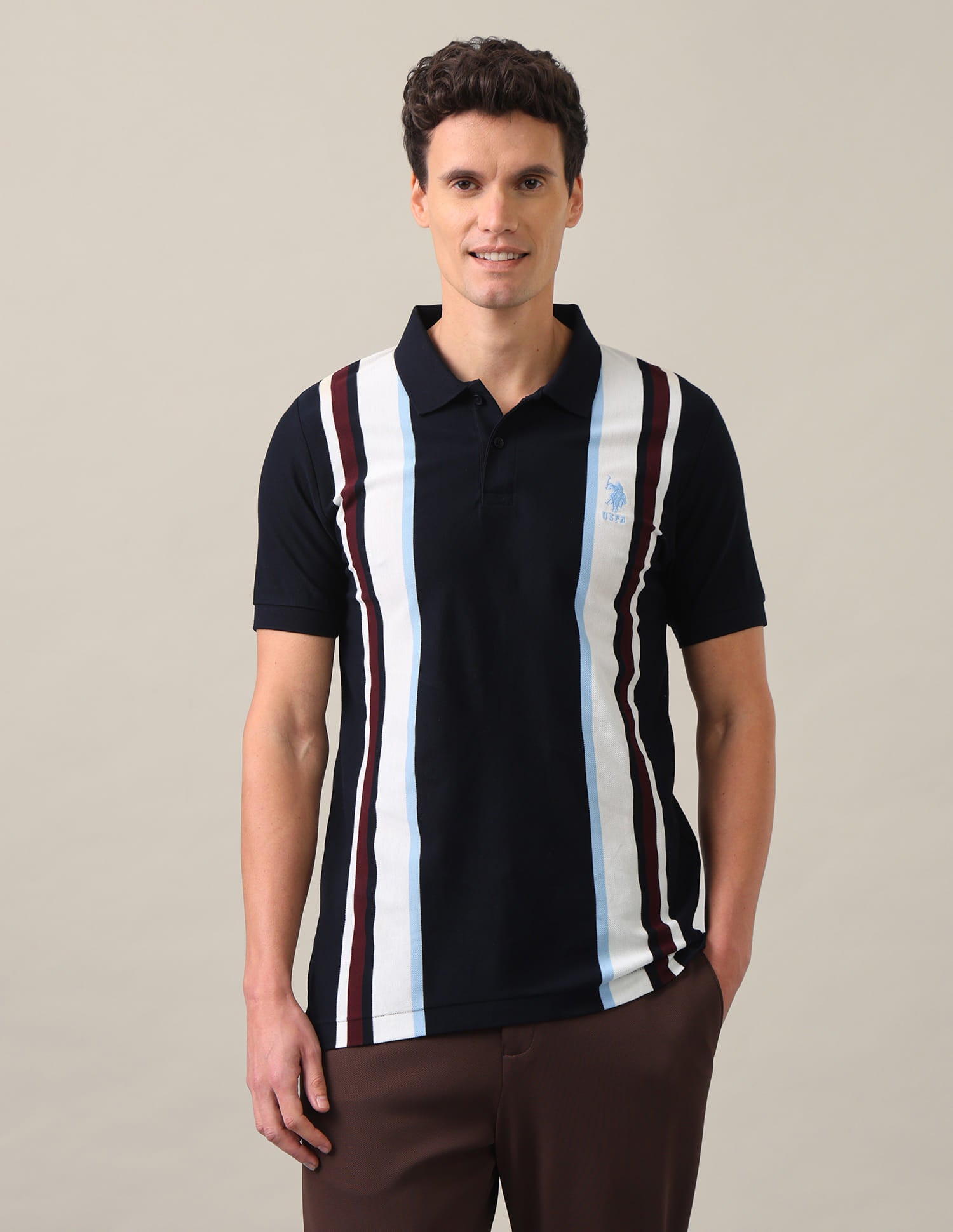 Vertical Striped Slim Fit Polo Shirt Navy Blue - U.S. Polo Assn. India | Large