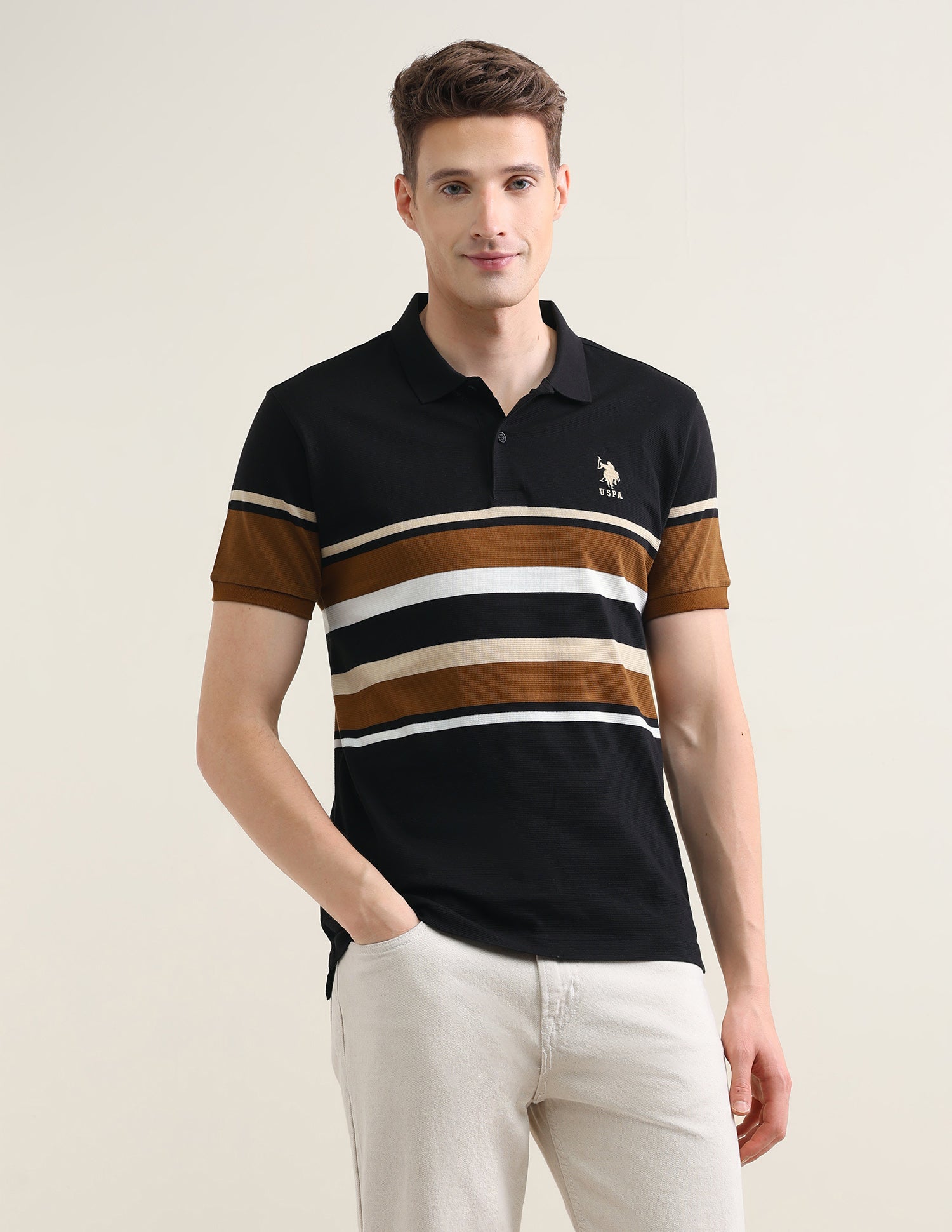 Horizontal Striped Slim Fit Polo Shirt Black - U.S. Polo Assn. India | Large