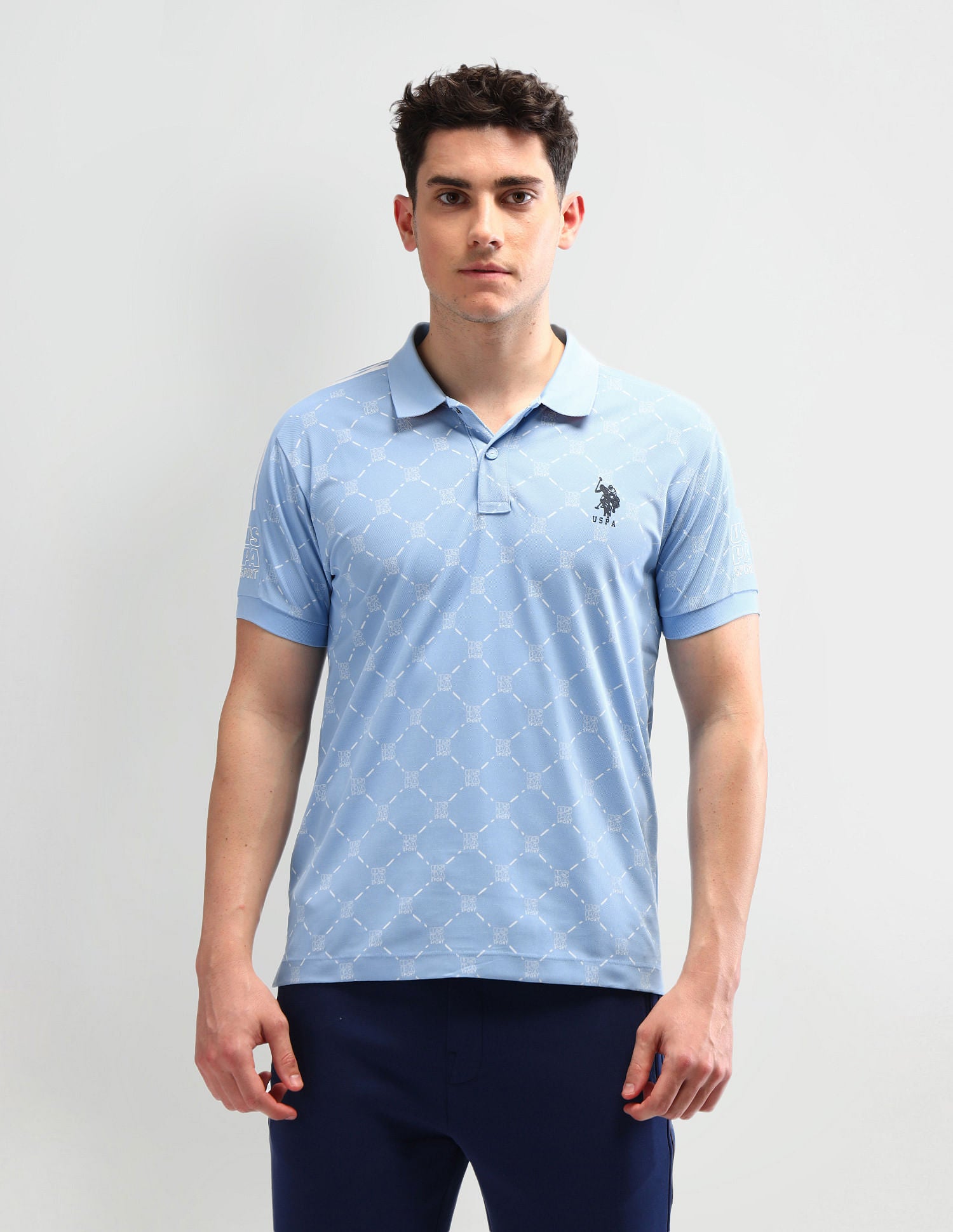 Slim Fit Printed Polo Shirt Light Blue - U.S. Polo Assn. India | Large