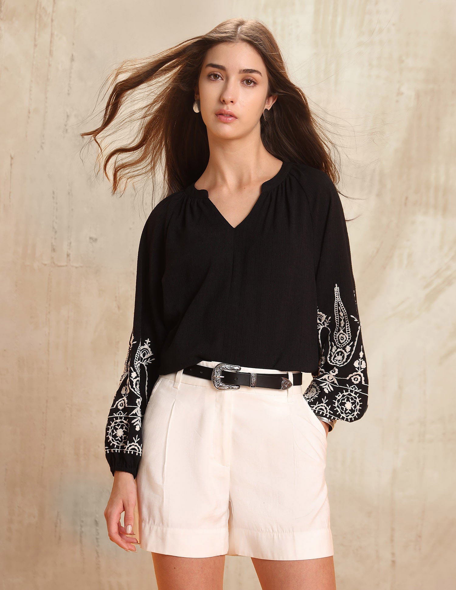 Floral Embroidered Top Black - U.S. POLO ASSN. | Large