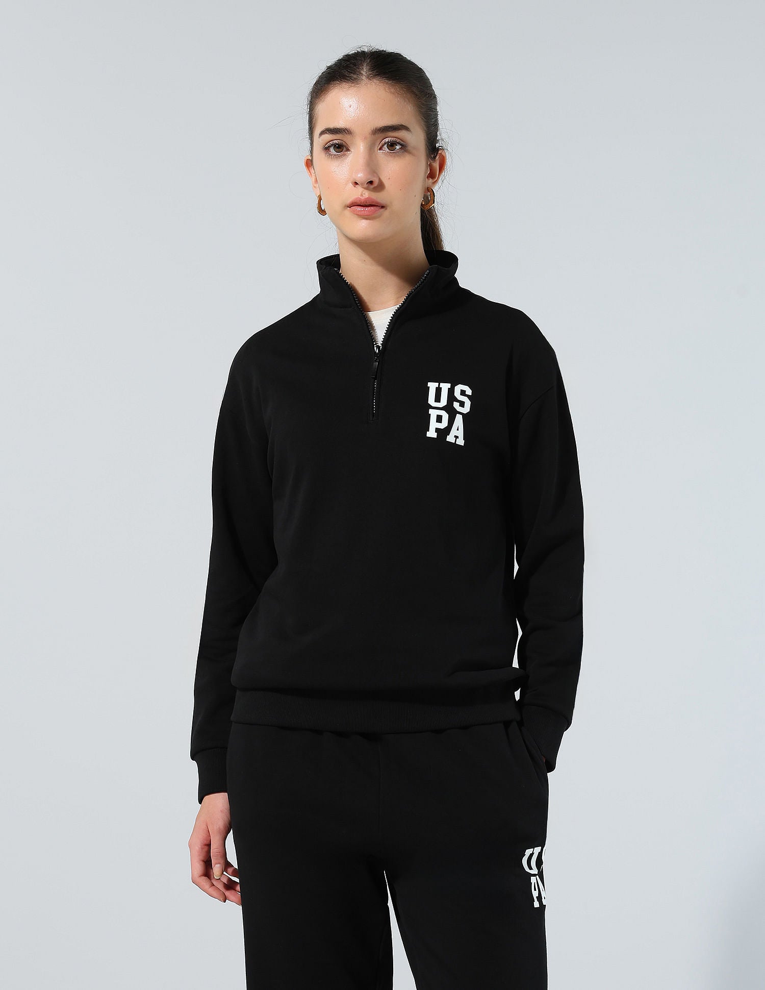 Half Zipper Hooded Sweatshirt Black - U.S. POLO ASSN. | Large