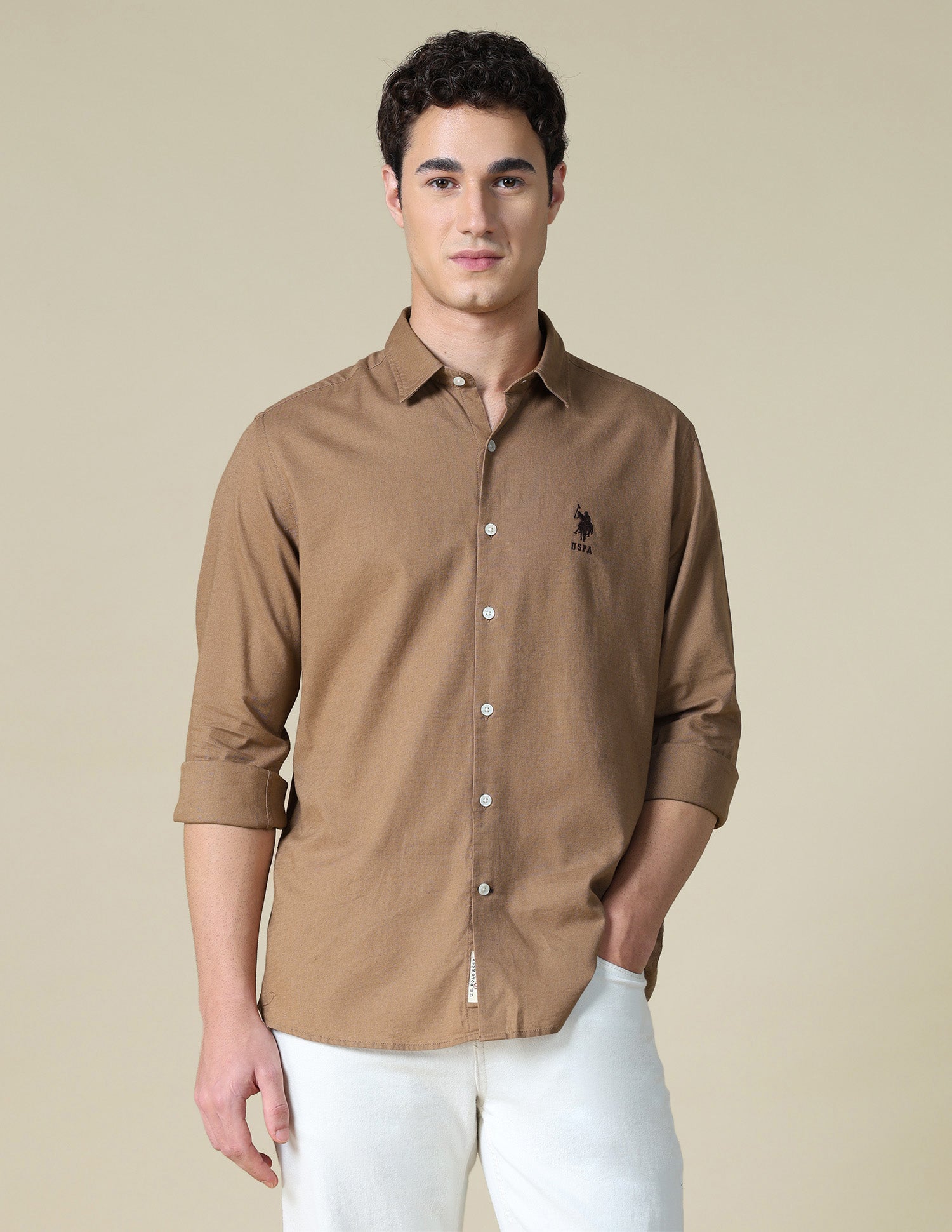 Solid Regular Fit Shirt Brown - U.S. Polo Assn. India | Large