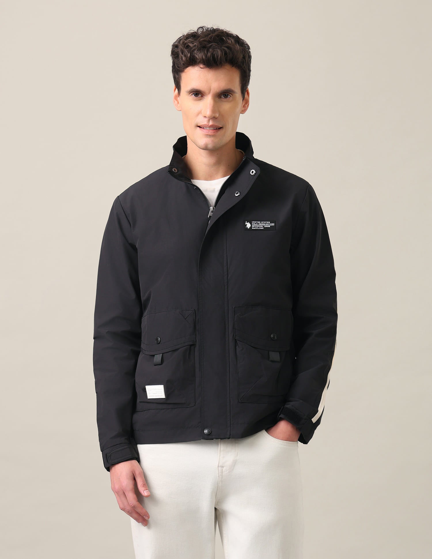 Regular Fit Solid Casual Jacket Black - U.S. Polo Assn. India | Large