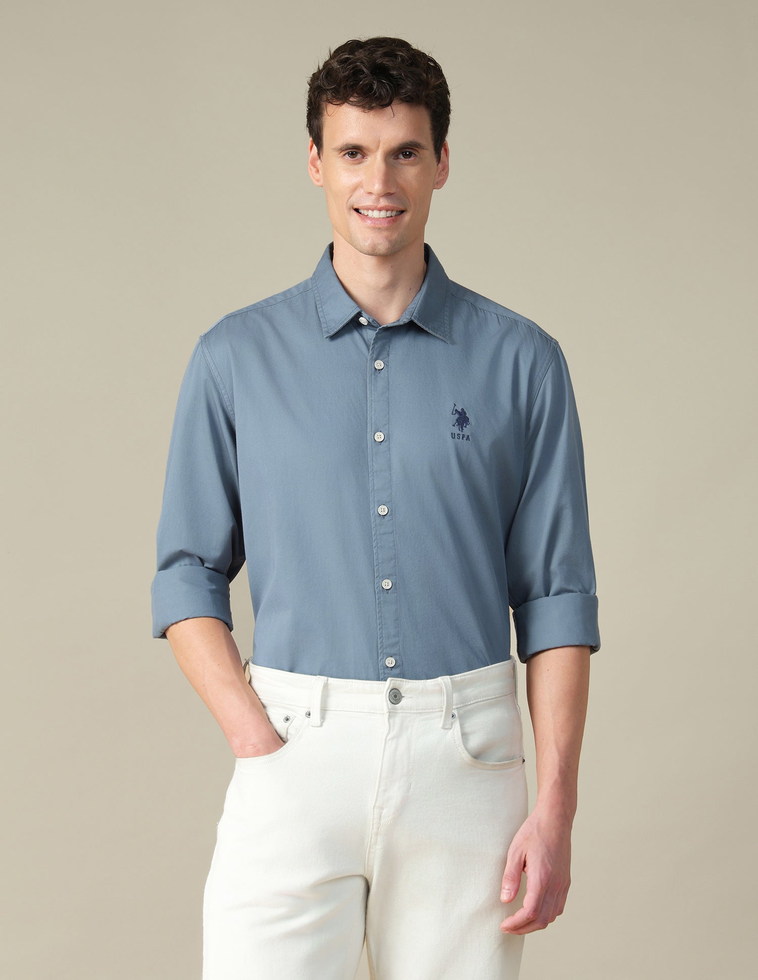 Twill Regular Fit Shirt Blue - U.S. Polo Assn. India | Large