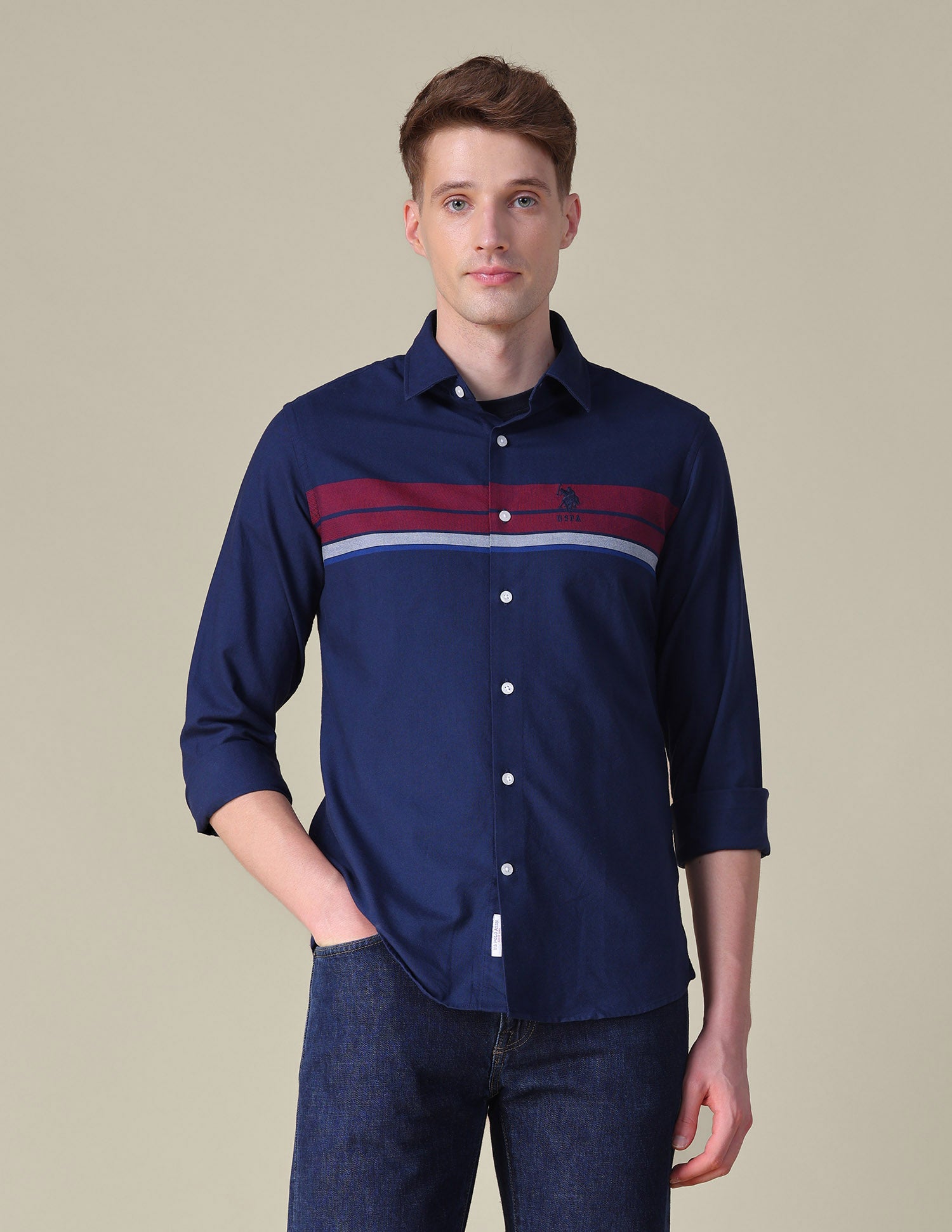 Horizontal Striped Tailored Fit Shirt Navy - U.S. POLO ASSN. | Large