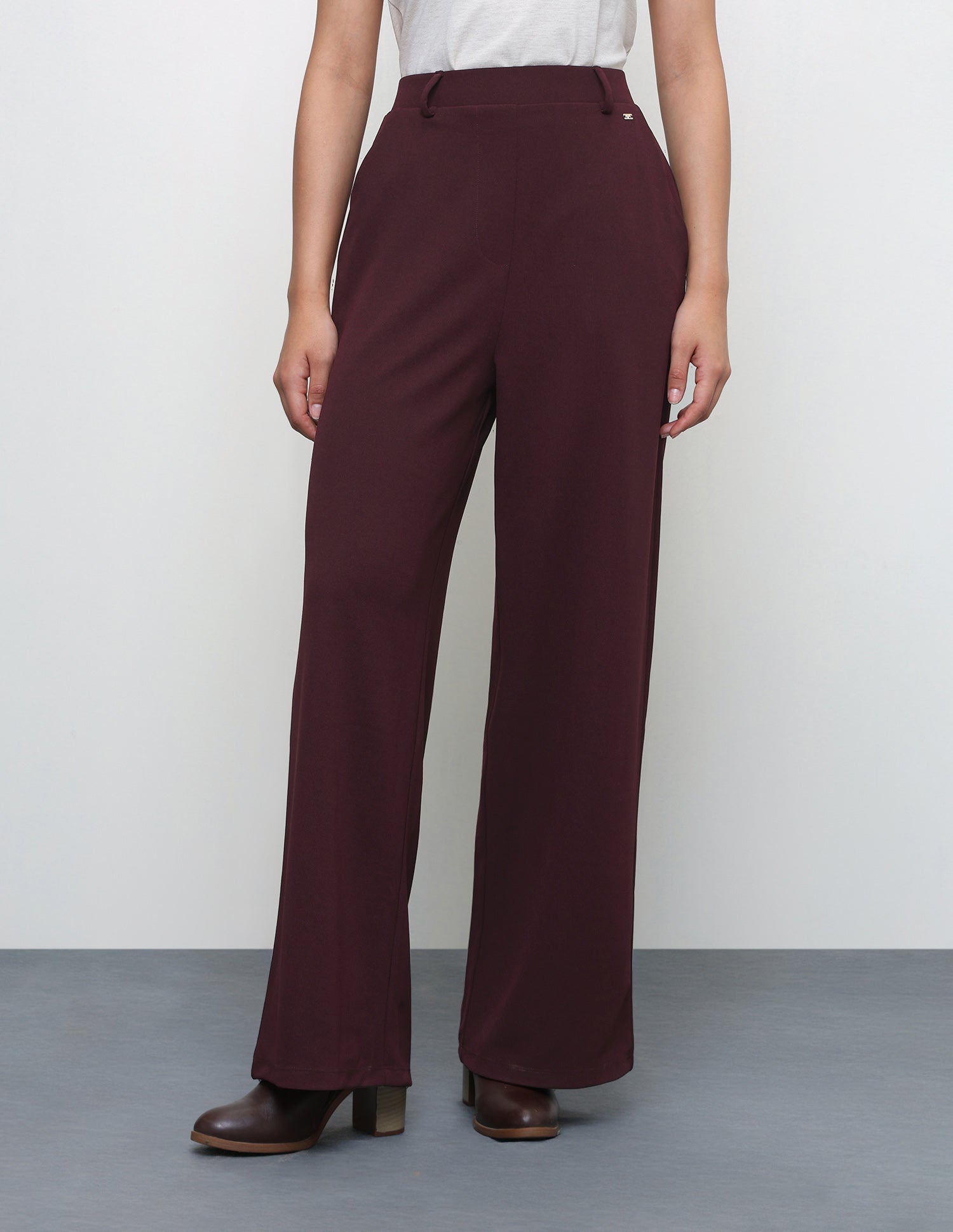 Wide Leg Fit High Rise Trousers Purple - U.S. Polo Assn. India | Large