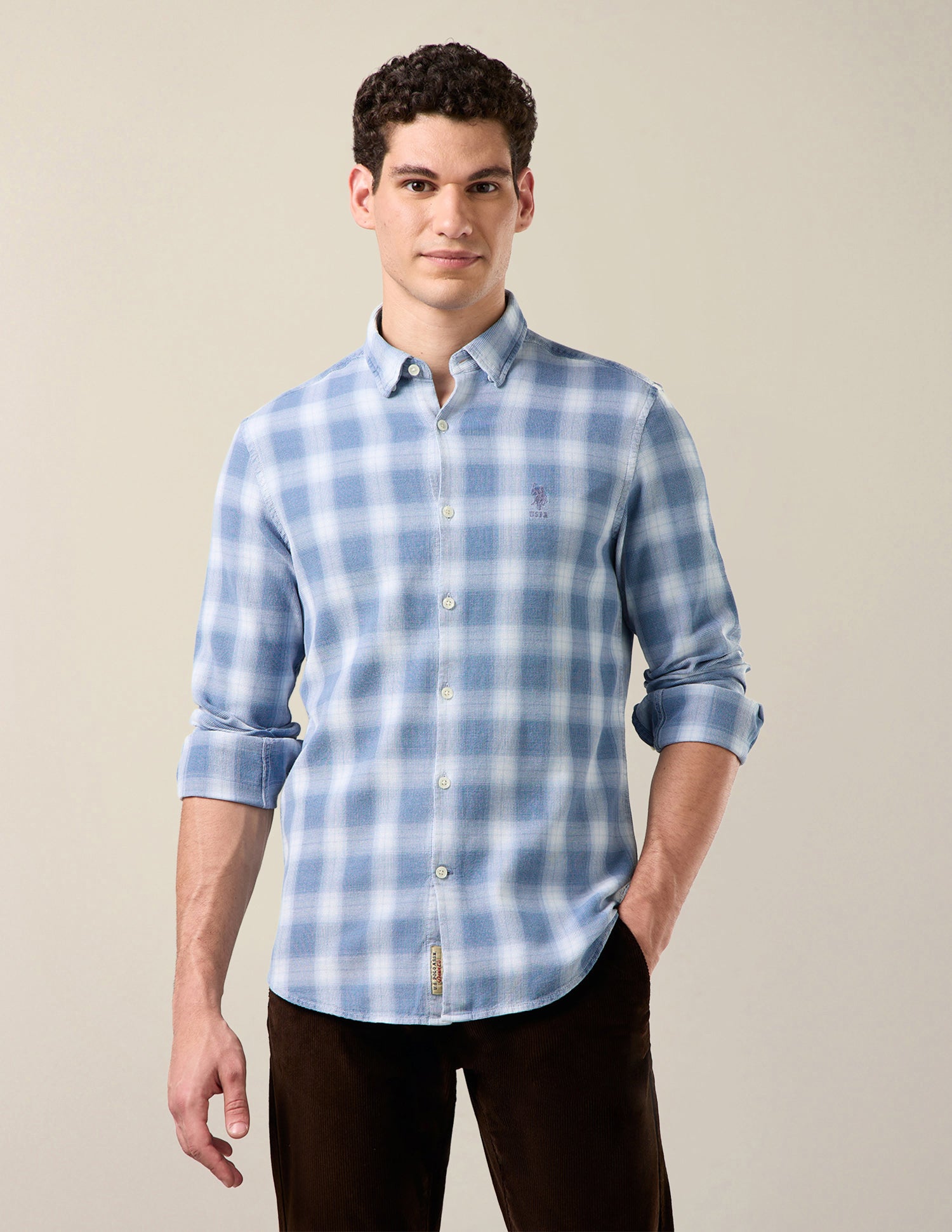 Plaid Checked Regular Fit Shirt Light Indigo - U.S. Polo Assn. India | Large