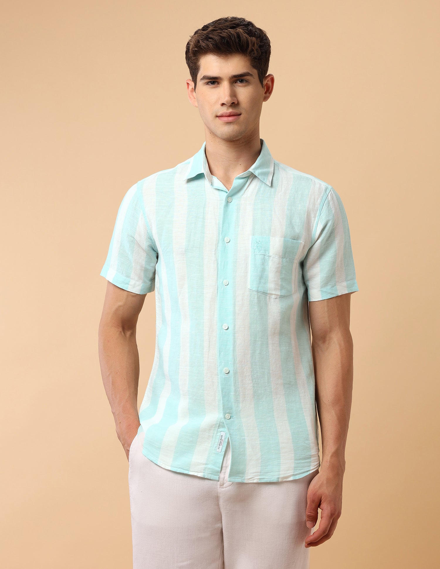 Pacho X Vertical Striped Regular Fit Shirt Aqua - U.S. Polo Assn. India | Large