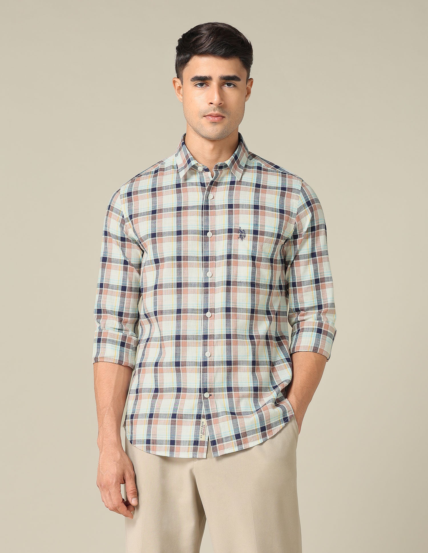 Regular Fit Plaid Checked Shirt Ivory - U.S. POLO ASSN. | Large