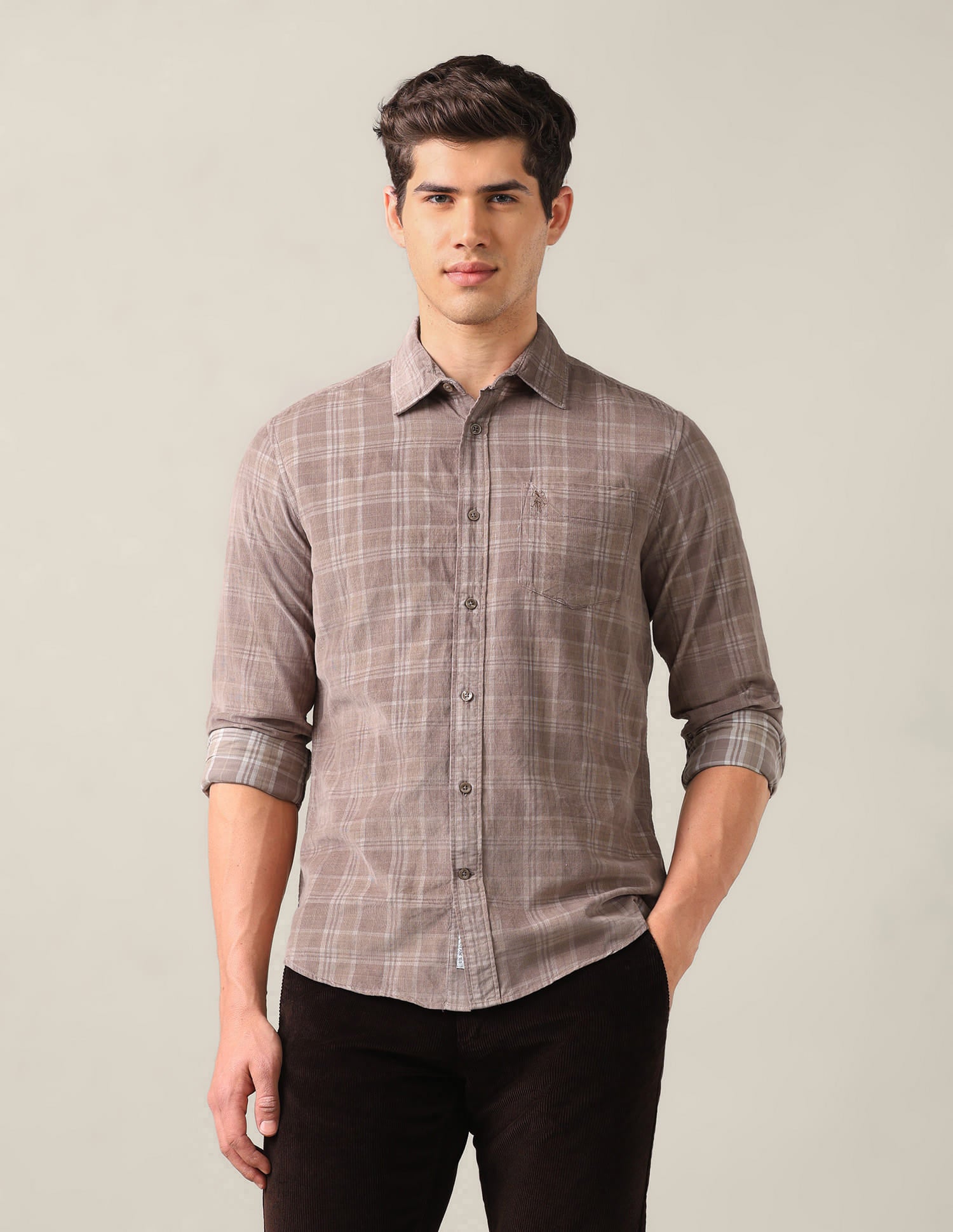 Tailored Fit Corduroy Shirt Brown - U.S. Polo Assn. India | Large