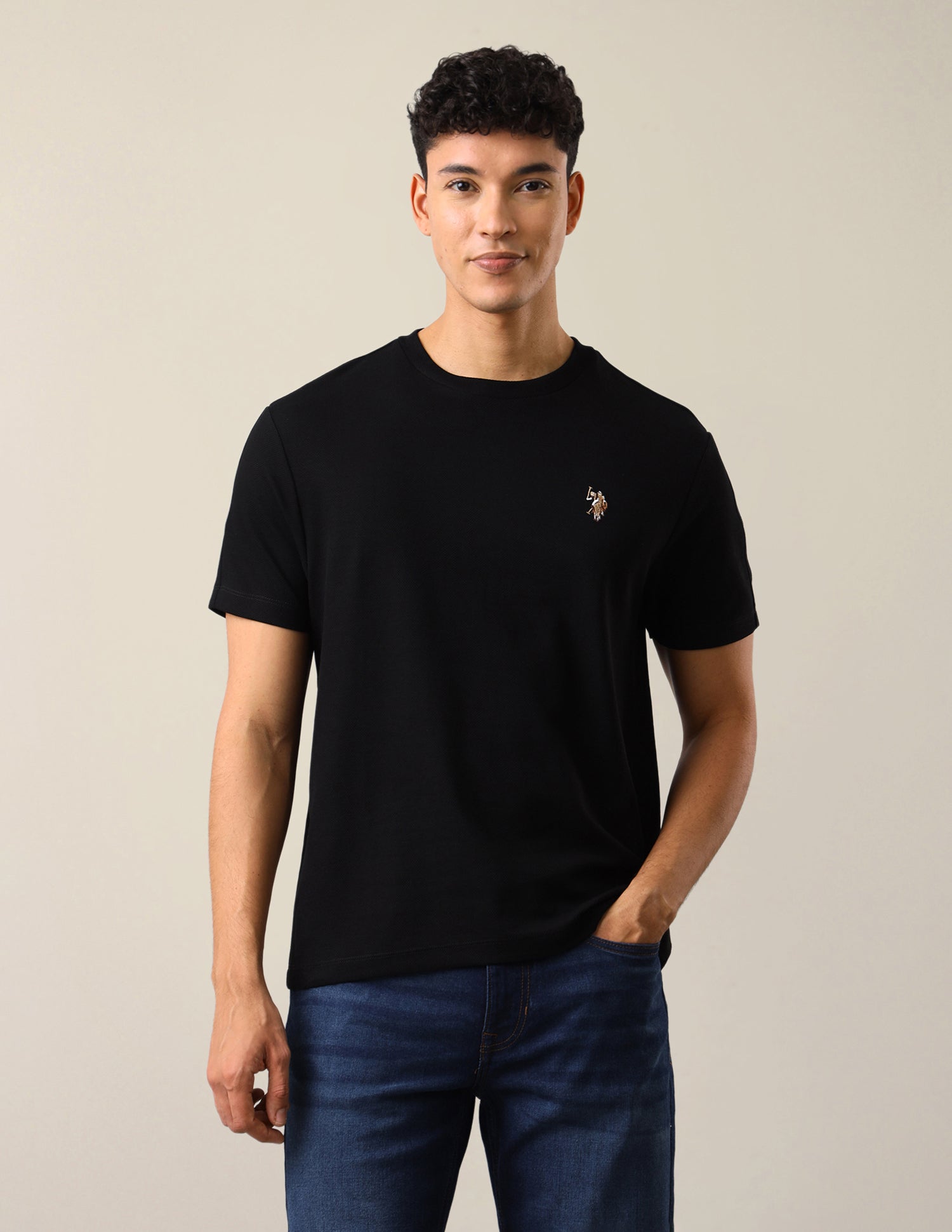 Solid Slim Fit T-Shirt Black - U.S. Polo Assn. India | Large