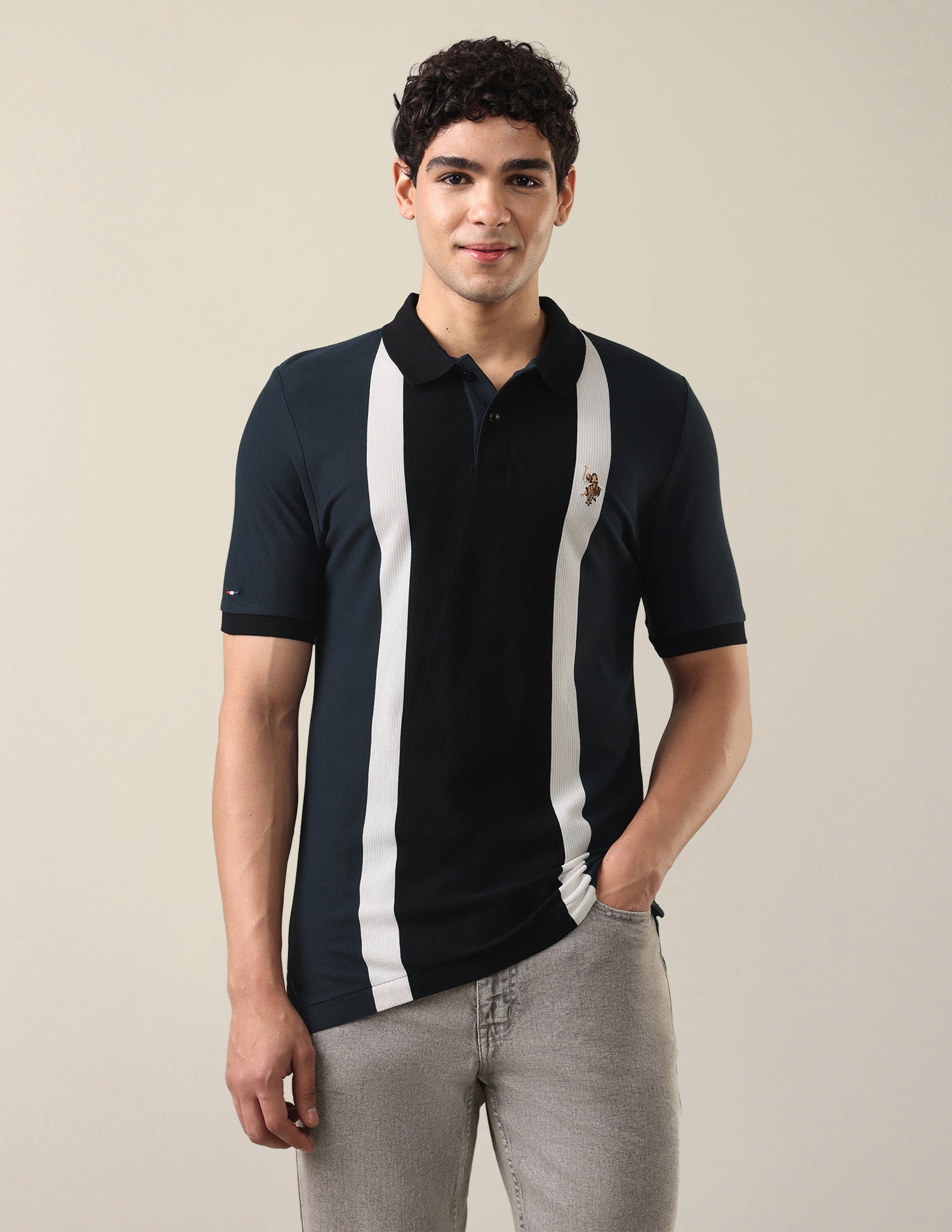 Vertical Striped Slim Fit Polo Shirt Black - U.S. Polo Assn. India | Large