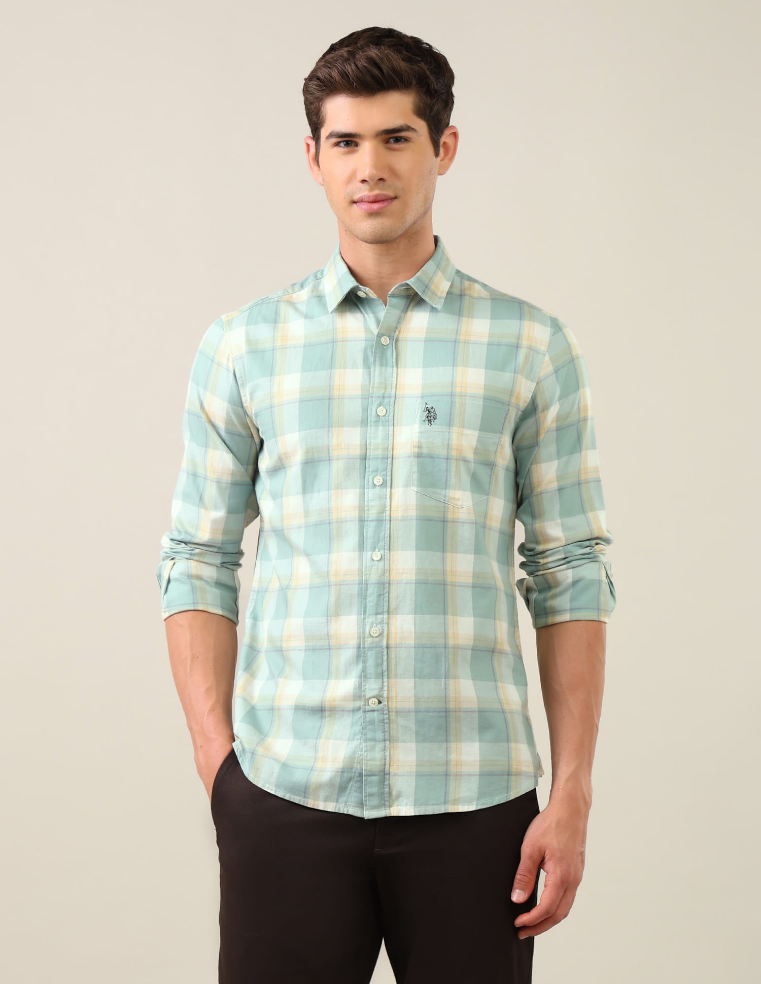 Twill Grid Tattersall Checked Shirt Green - U.S. Polo Assn. India | Large