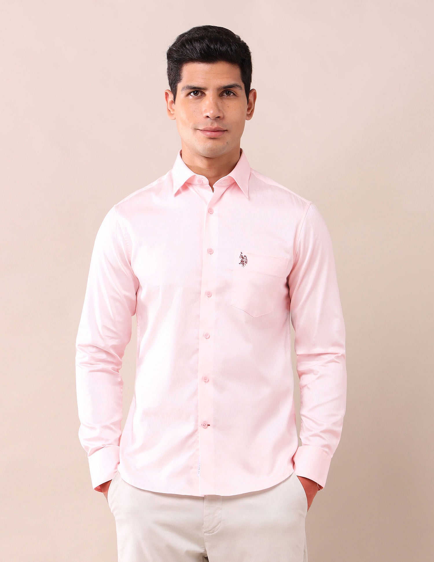 Tailored Fit Solid Shirt Light Pink - U.S. Polo Assn. India | Large