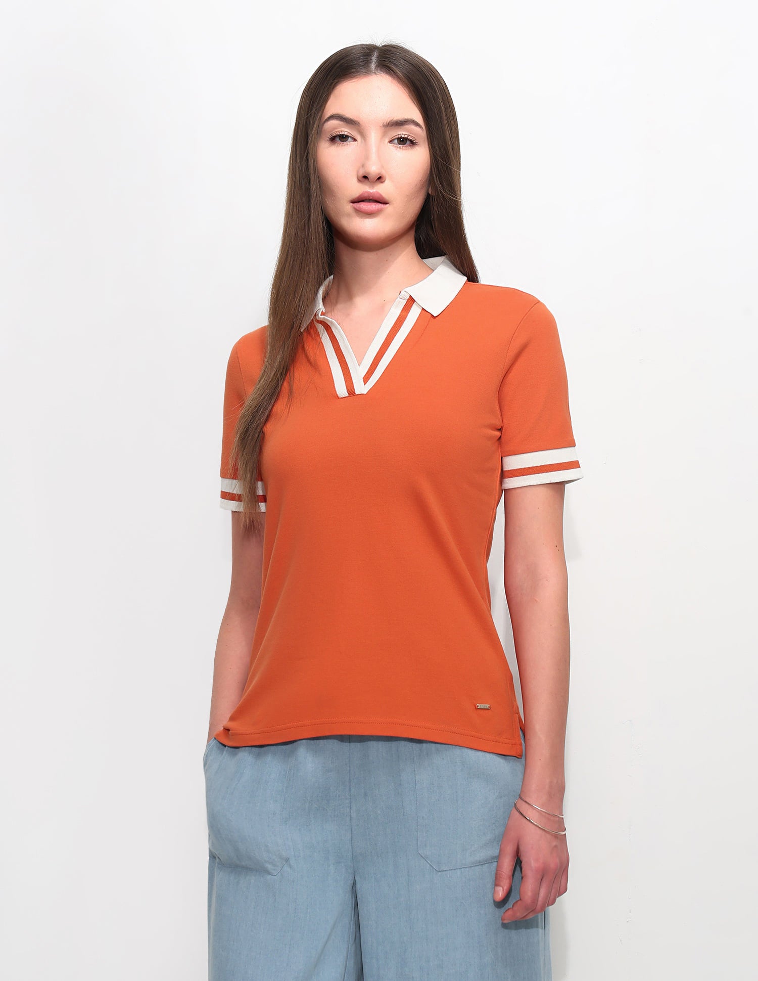 Regular Fit Solid Polo Shirt Dark Orange - U.S. Polo Assn. India | Large