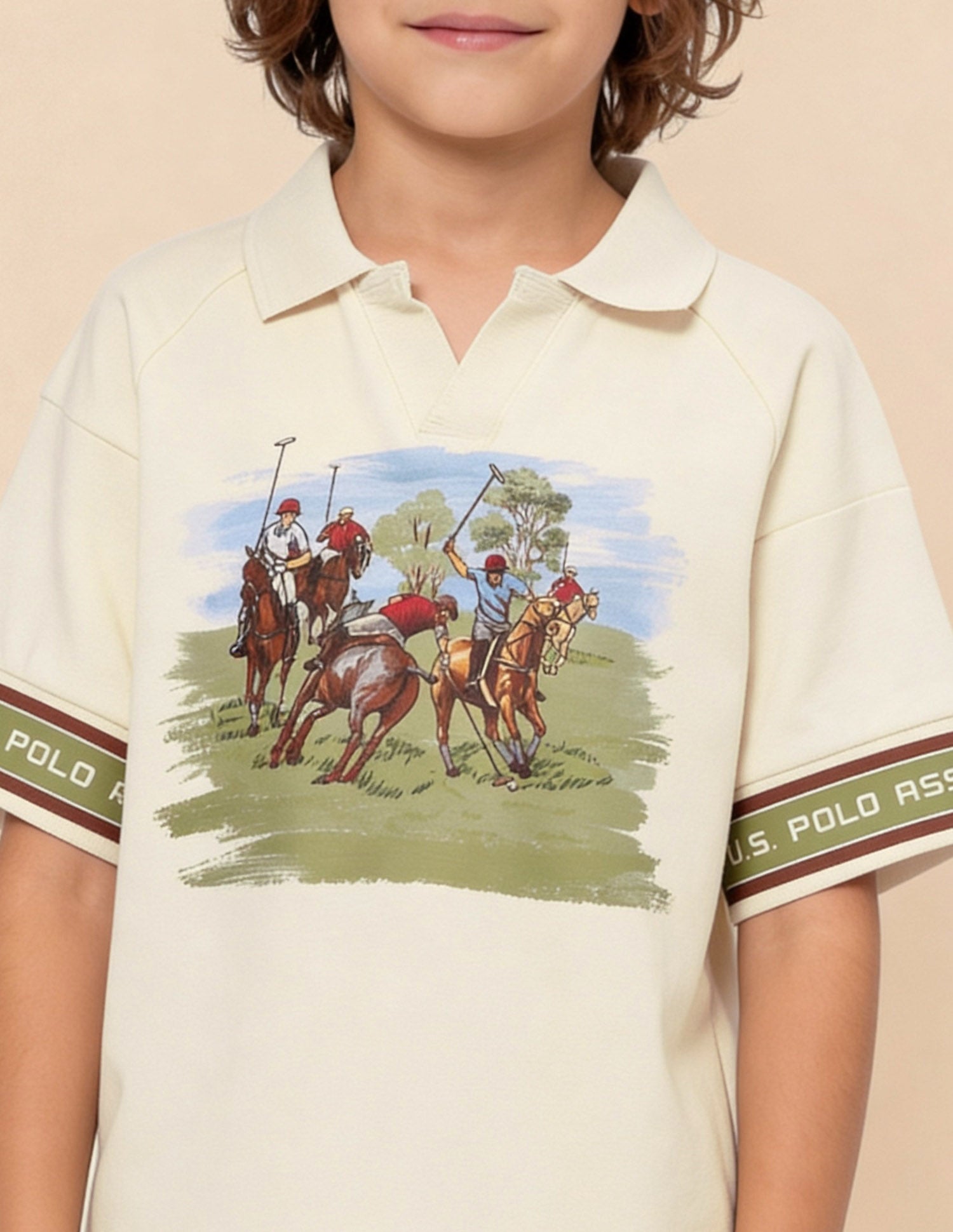 Graphic Printed Oversized Fit Polo Shirt Off White - U.S. Polo Assn. India | Large