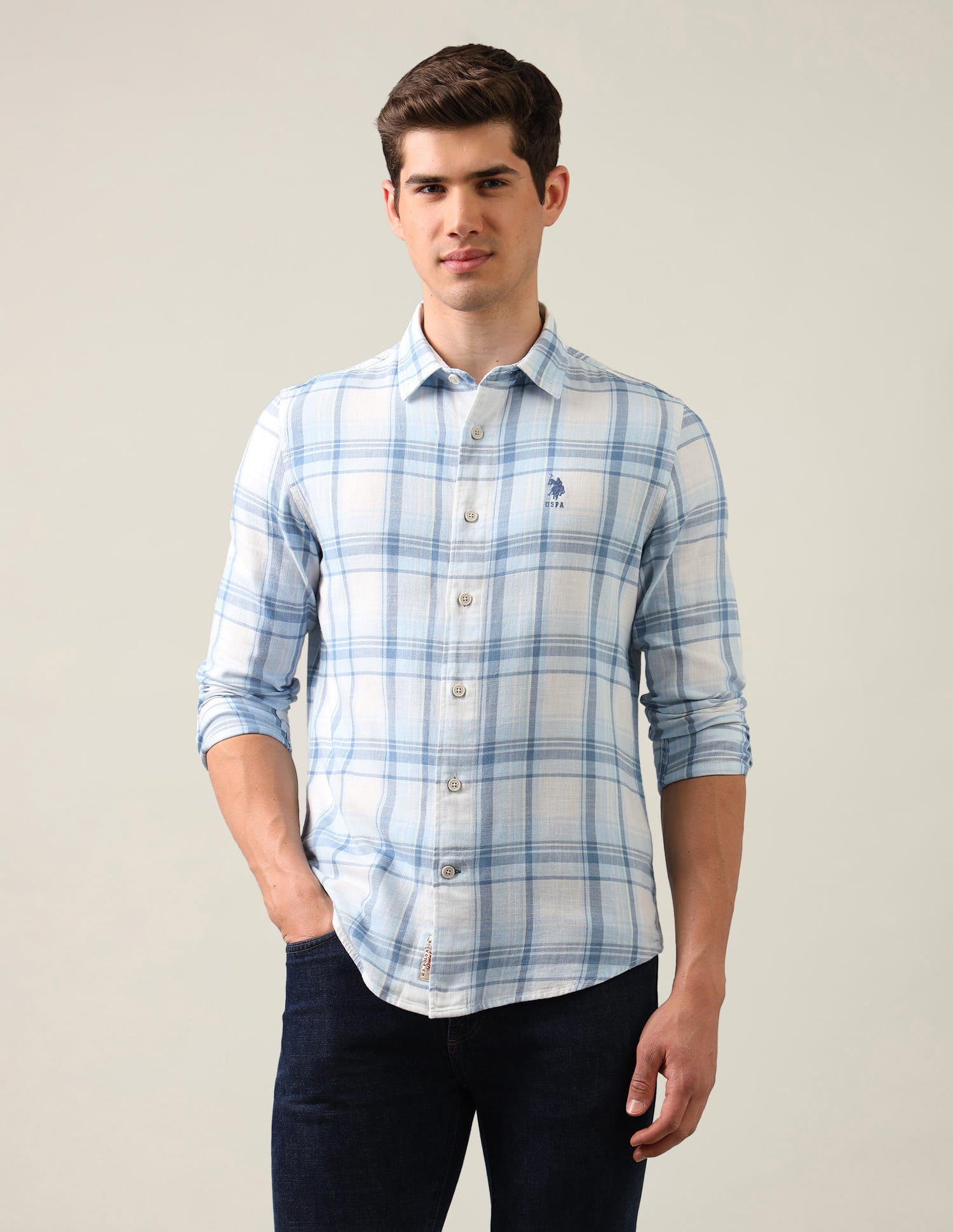 Tartan Checked Twill Shirt Blue - U.S. Polo Assn. India | Large