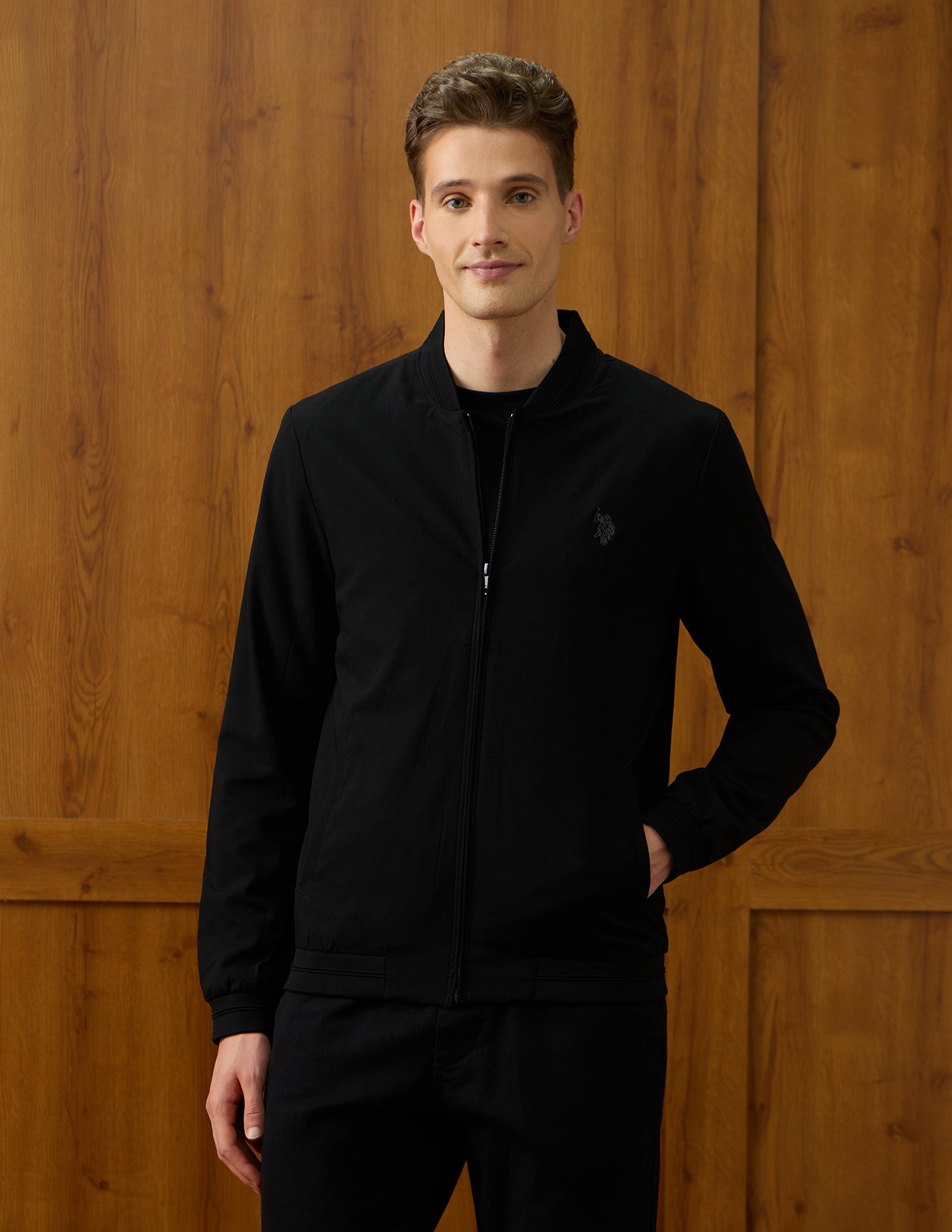 Solid Equestrian Aisle Theater Bomber Jacket Black - U.S. Polo Assn. India | Large