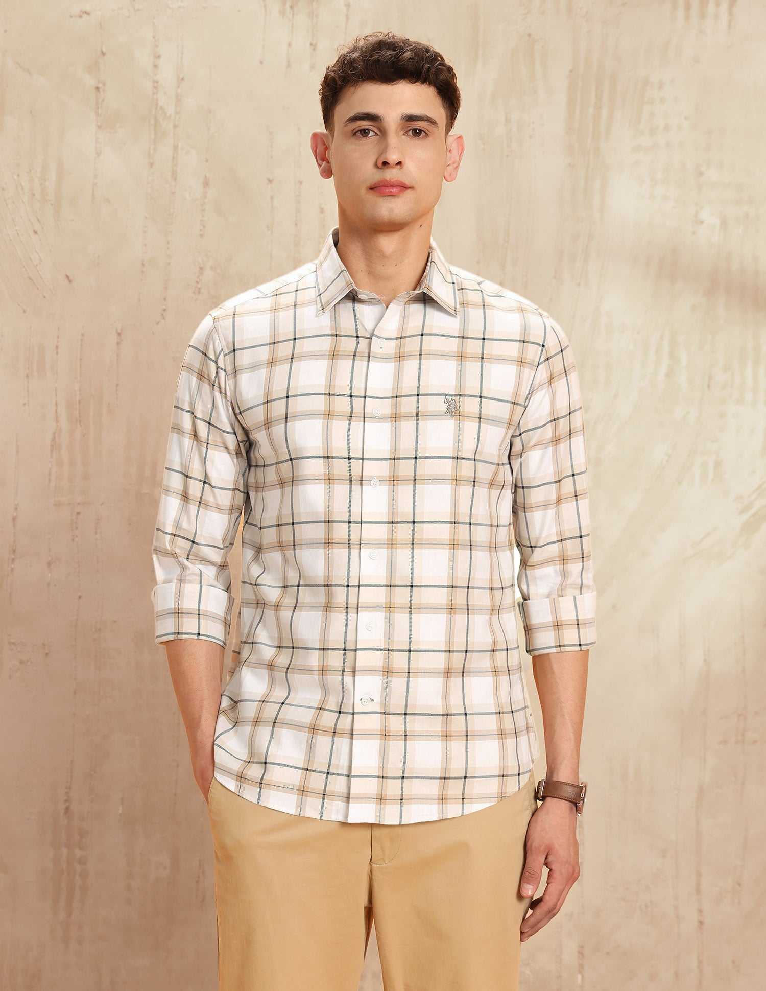 Twill Tailored Fit Shirt Beige - U.S. POLO ASSN. | Large