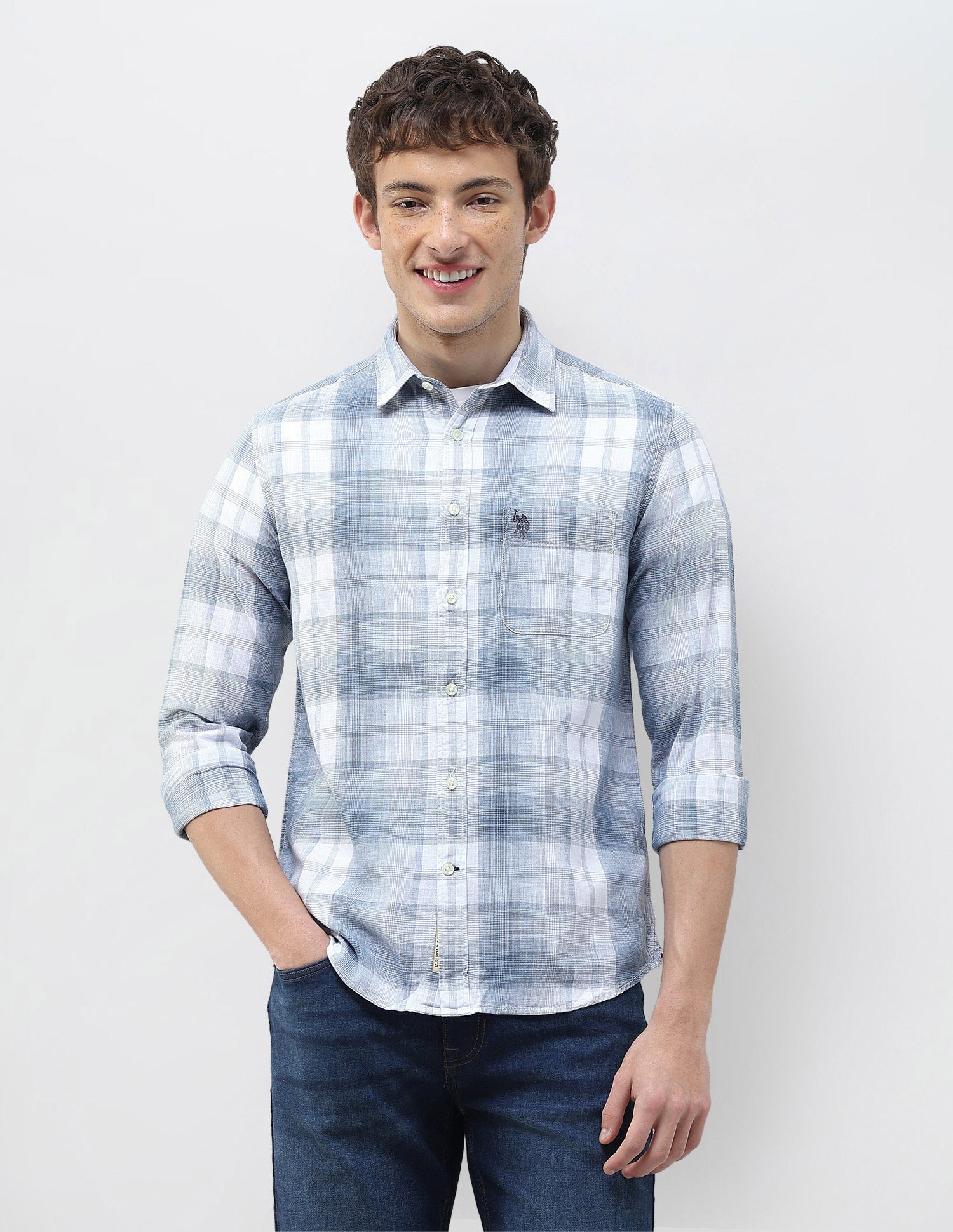 Plaid Checked Regular Fit Shirt Light Indigo - U.S. Polo Assn. India | Large