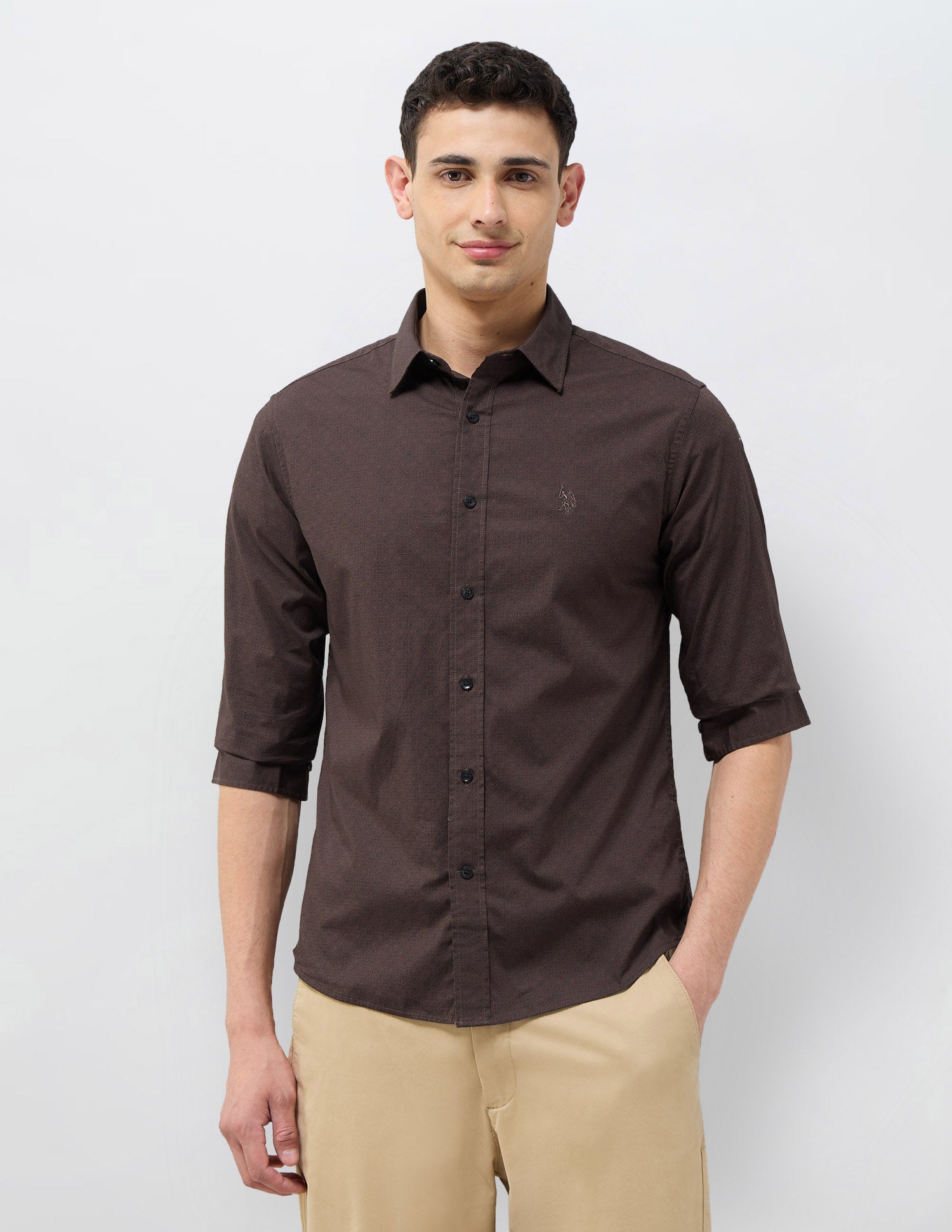 Geometric Printed Tailored Fit Shirt Brown - U.S. POLO ASSN. | Large