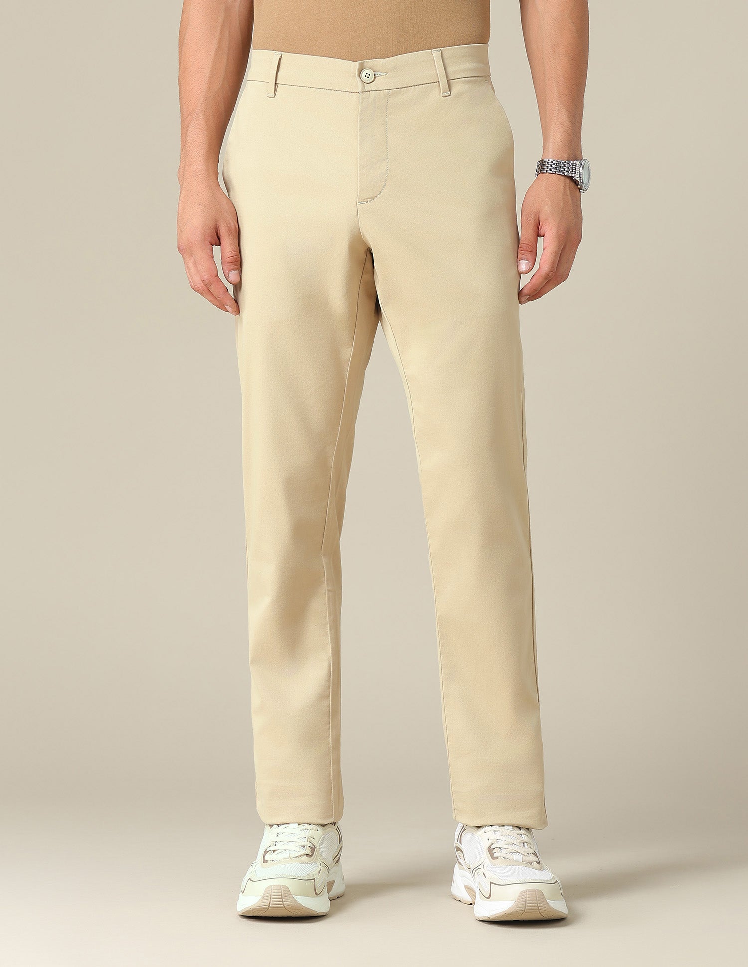 Denver Slim Fit Dobby Trousers Beige - U.S. POLO ASSN. | Large