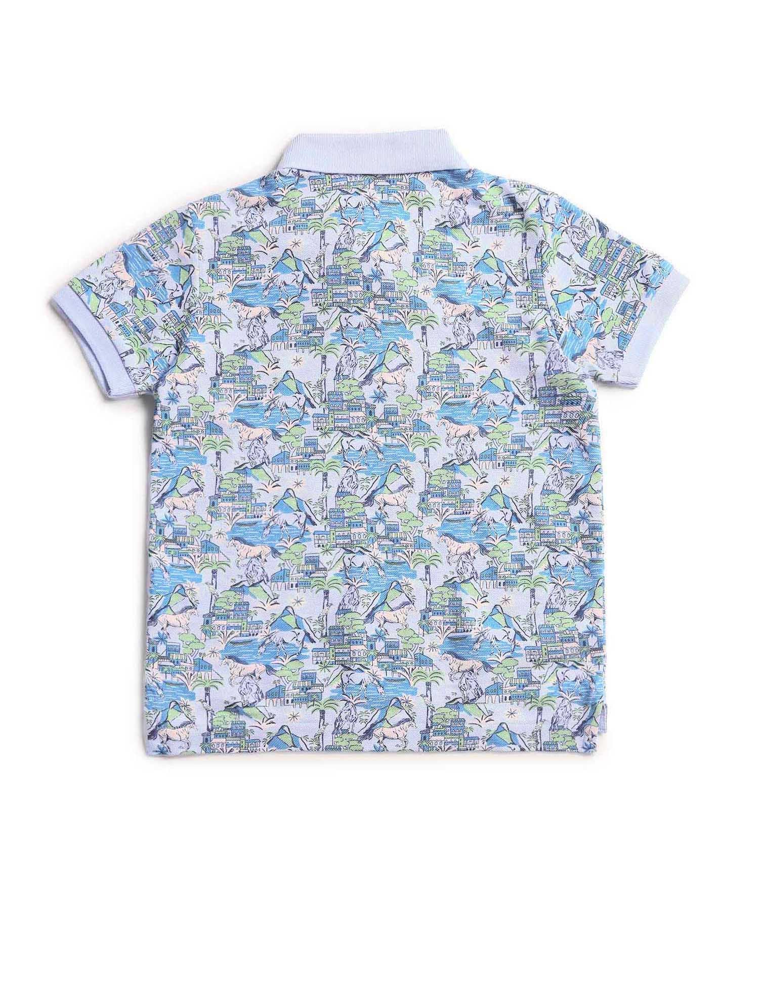 Boys Regular Fit All Over Printed Polo Shirt Light Blue - U.S. POLO ASSN. | Large