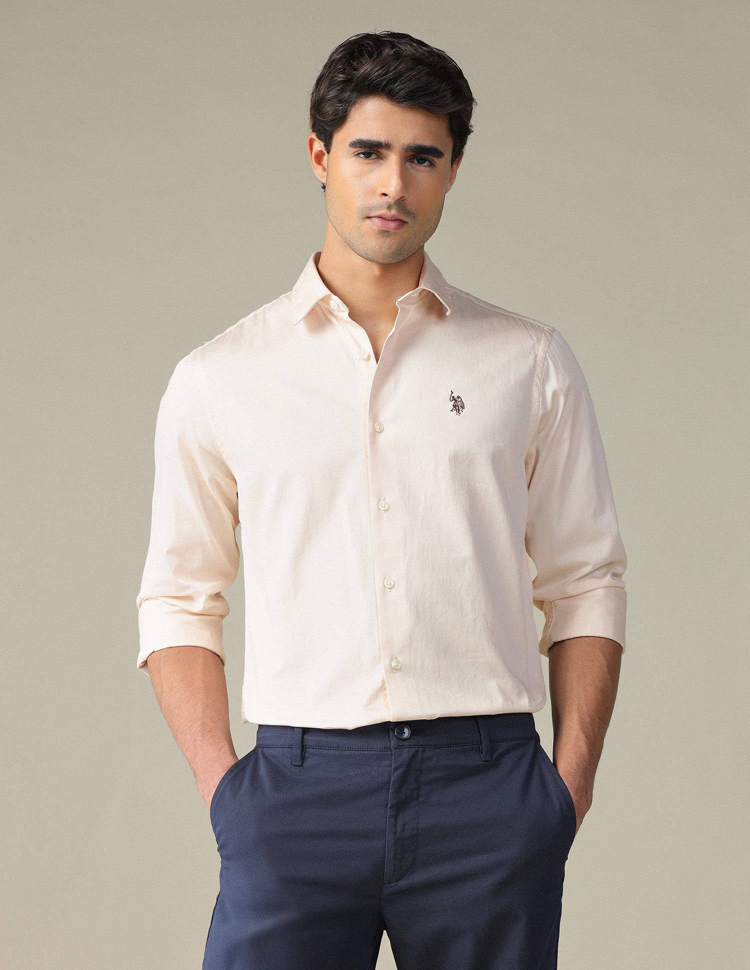 Pure Cotton Satin Shirt Beige - U.S. POLO ASSN. | Large