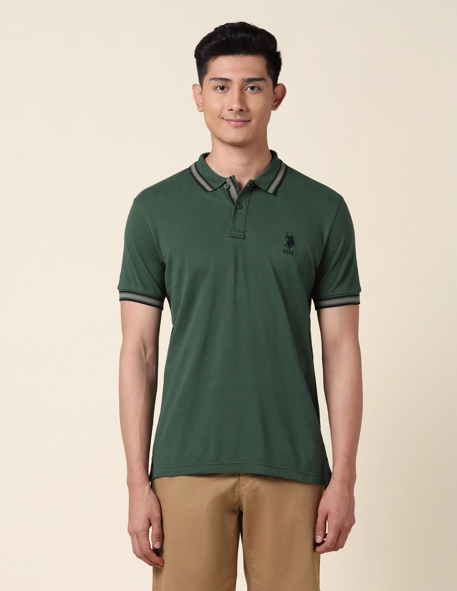 Slim Fit Pure Cotton Polo Shirt Dark Green - U.S. Polo Assn. India | Large
