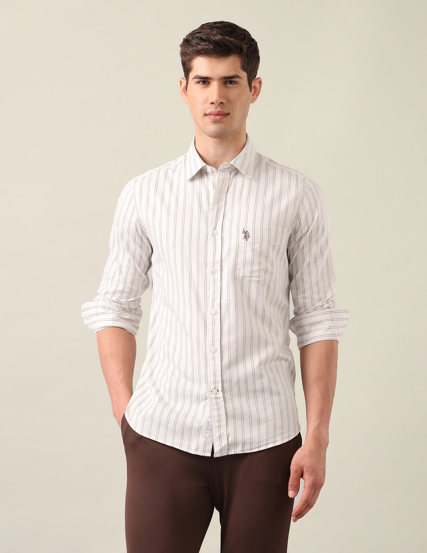 Vertical Striped Twill Shirt Ivory - U.S. Polo Assn. India | Large