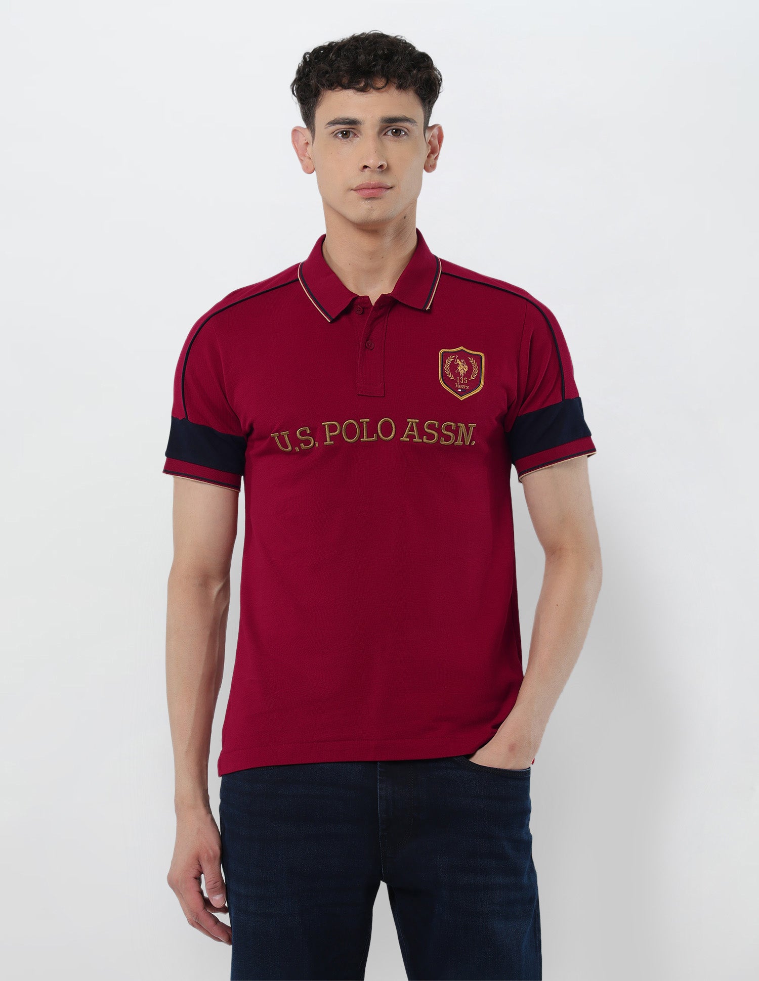 Brand Embroidered Slim Fit Polo Shirt Dark Red - U.S. POLO ASSN. | Large