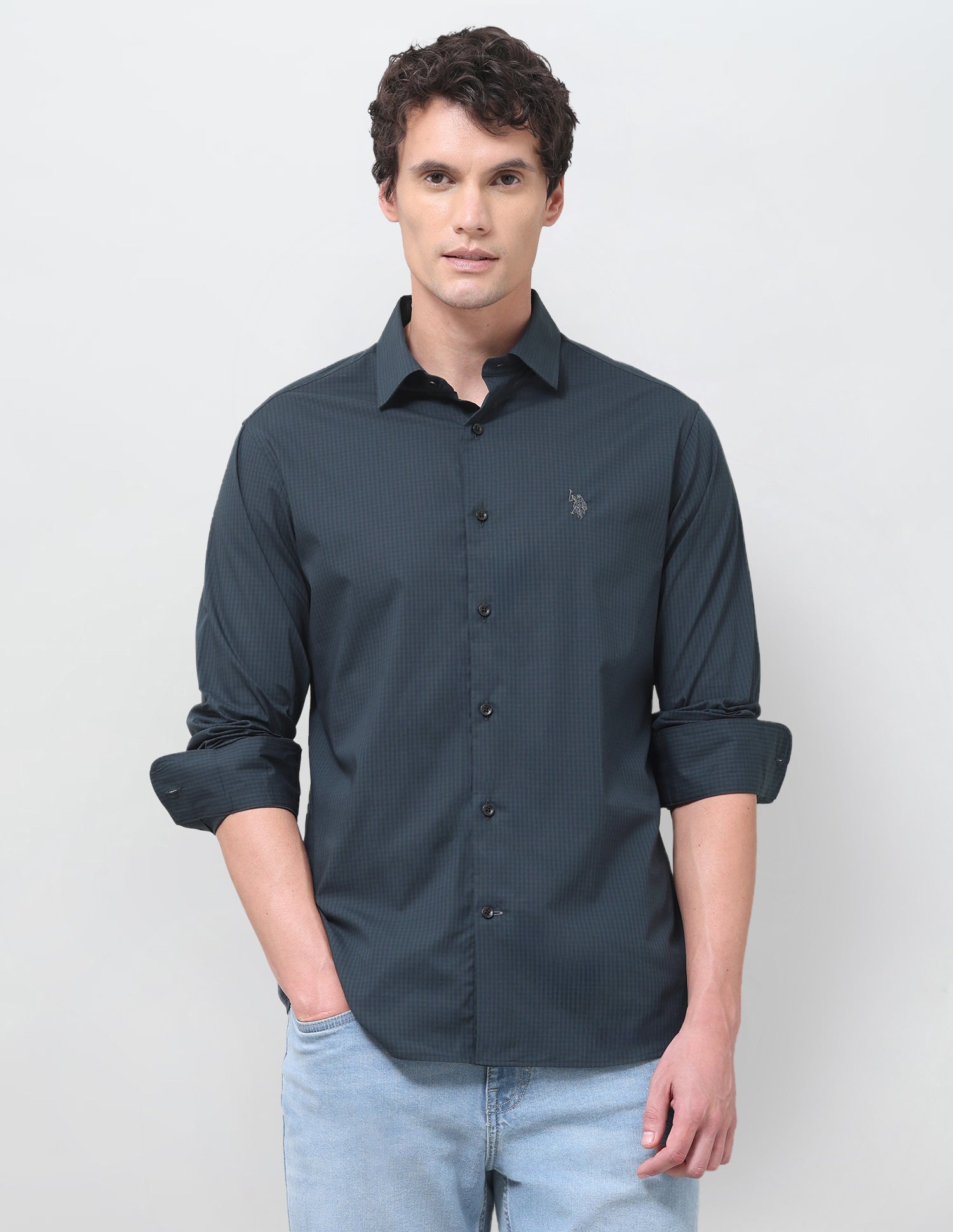 Vertical Striped Poplin Shirt Teal - U.S. Polo Assn. India | Large