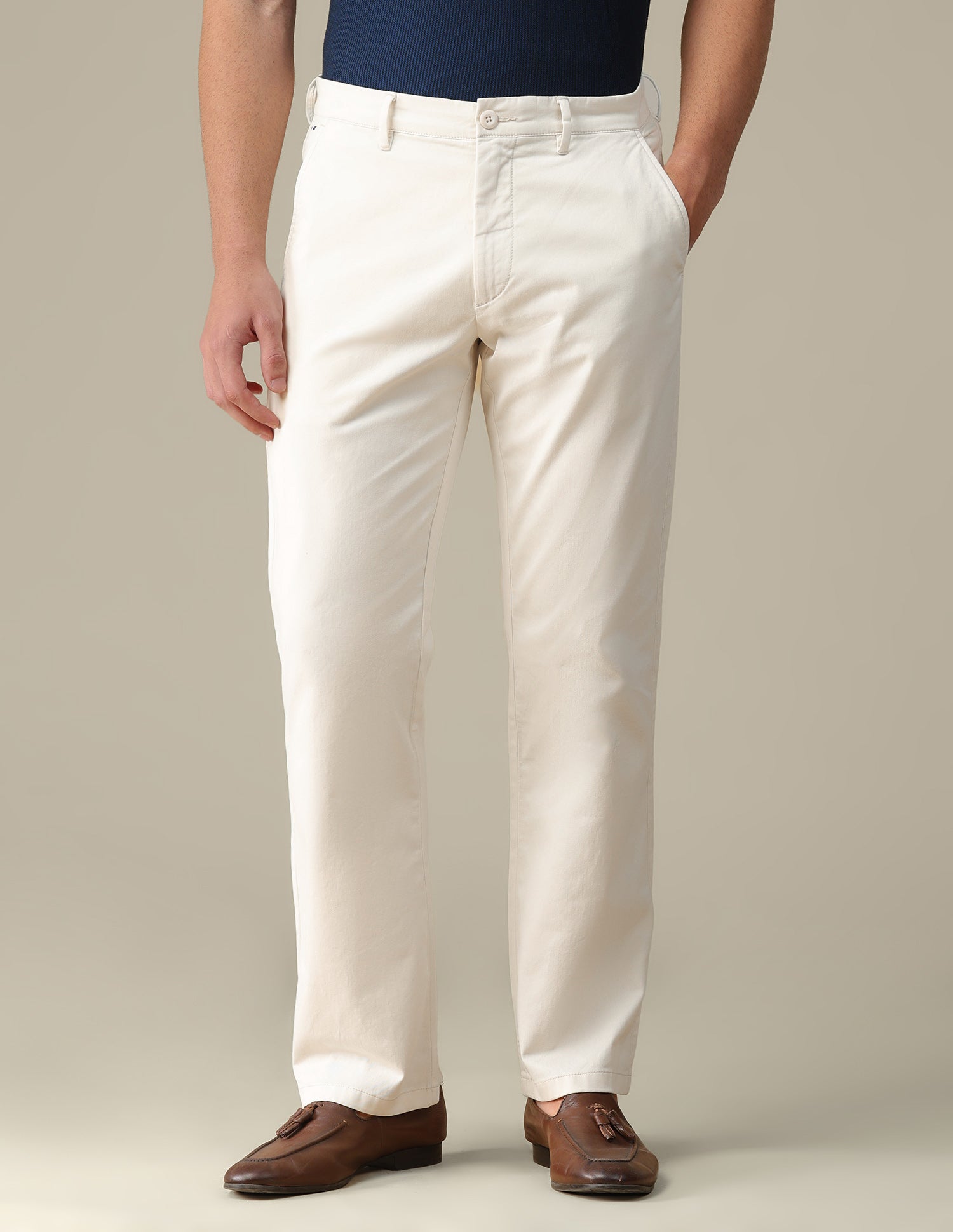 Riley straight fit Twill Trousers Ecru - U.S. Polo Assn. India | Large