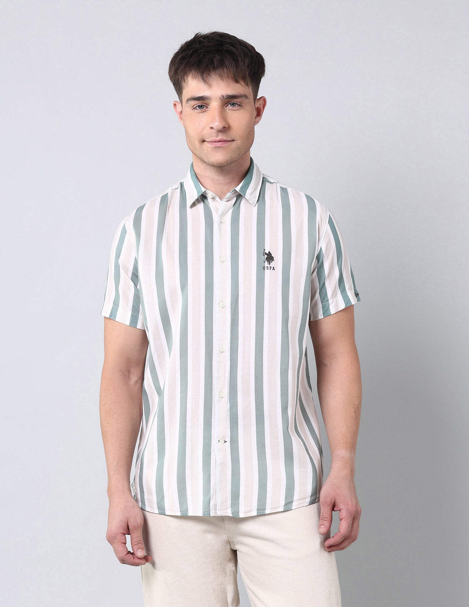 Vertical Striped Regular Fit Shirt Green - U.S. Polo Assn. India | Large