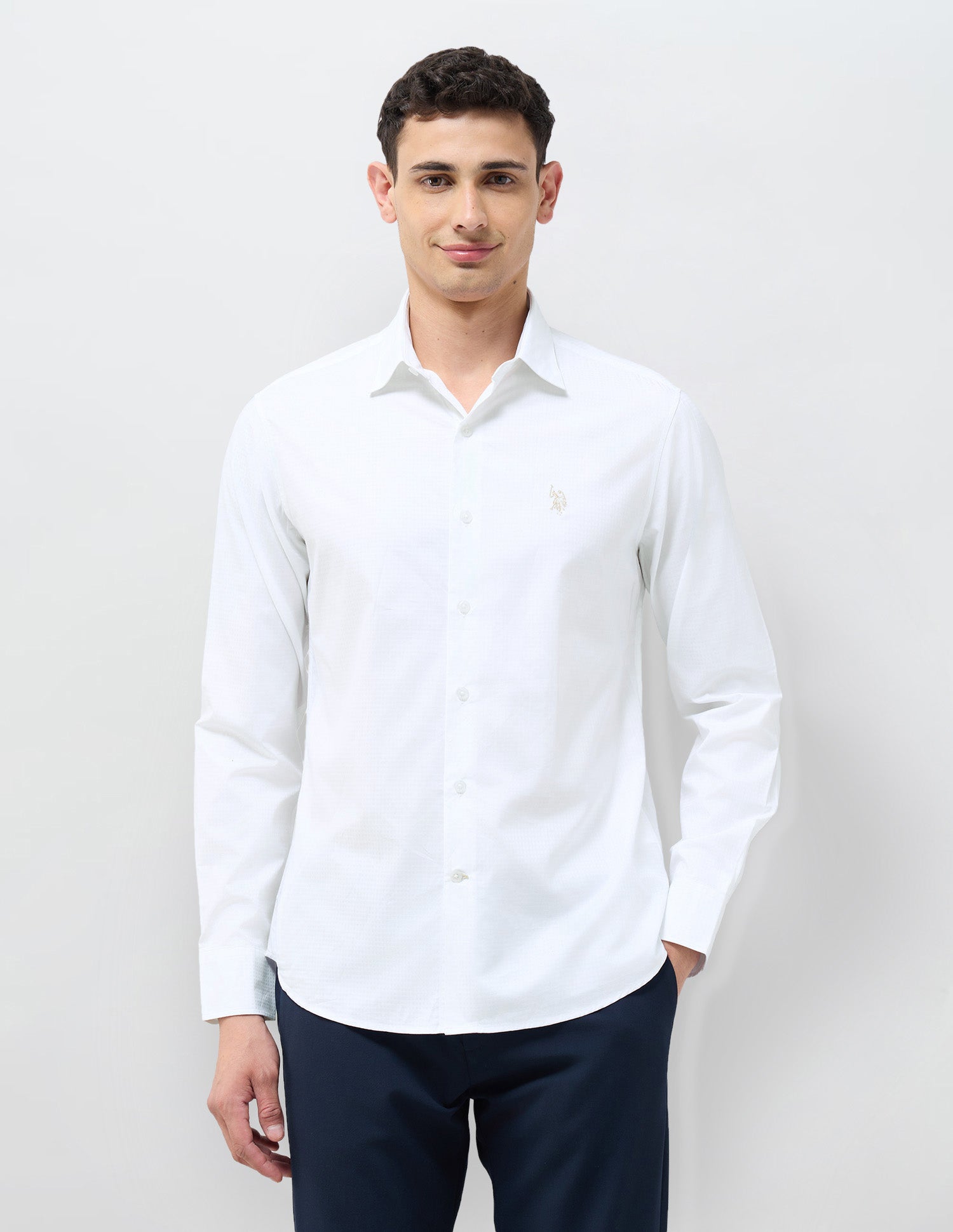 Textured Tailored Fit Shirt White - U.S. POLO ASSN. | Large