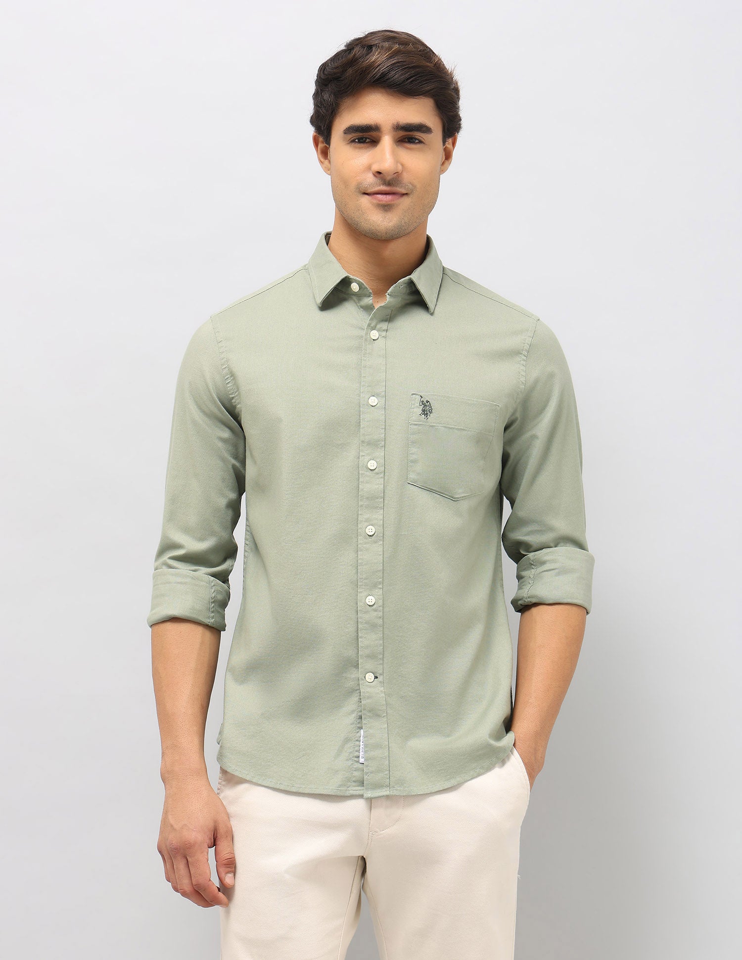 Solid Tailored Fit Shirt Light Green - U.S. Polo Assn. India | Large