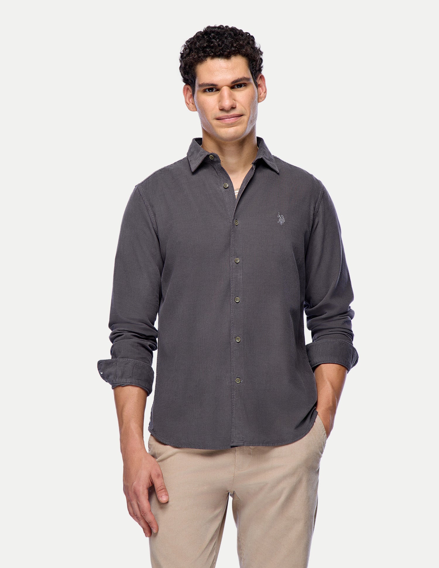 Solid Corduroy Shirt Dark Grey - U.S. Polo Assn. India | Large