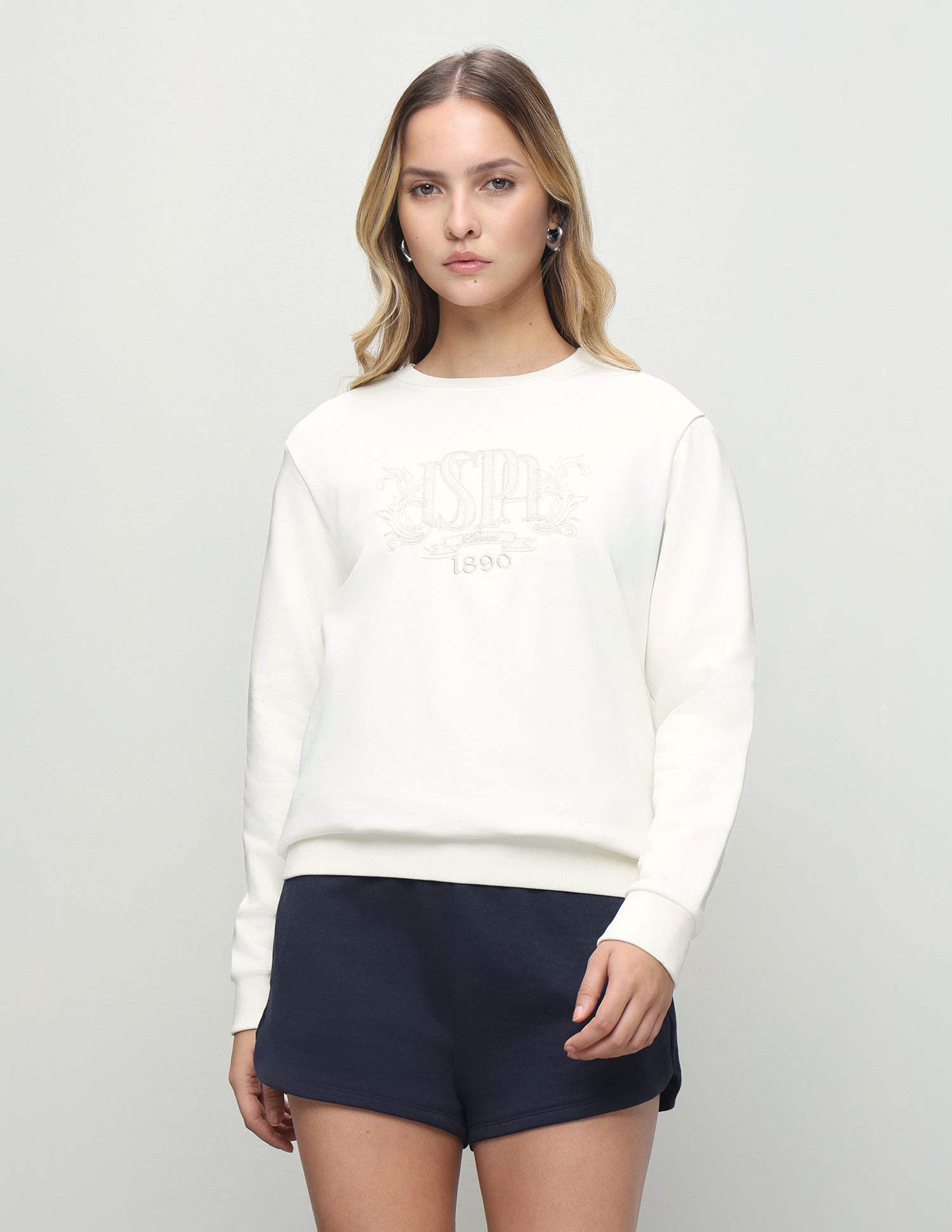 Brand Embroidered Relaxed Fit Sweatshirt Off-White - U.S. Polo Assn. India | Large
