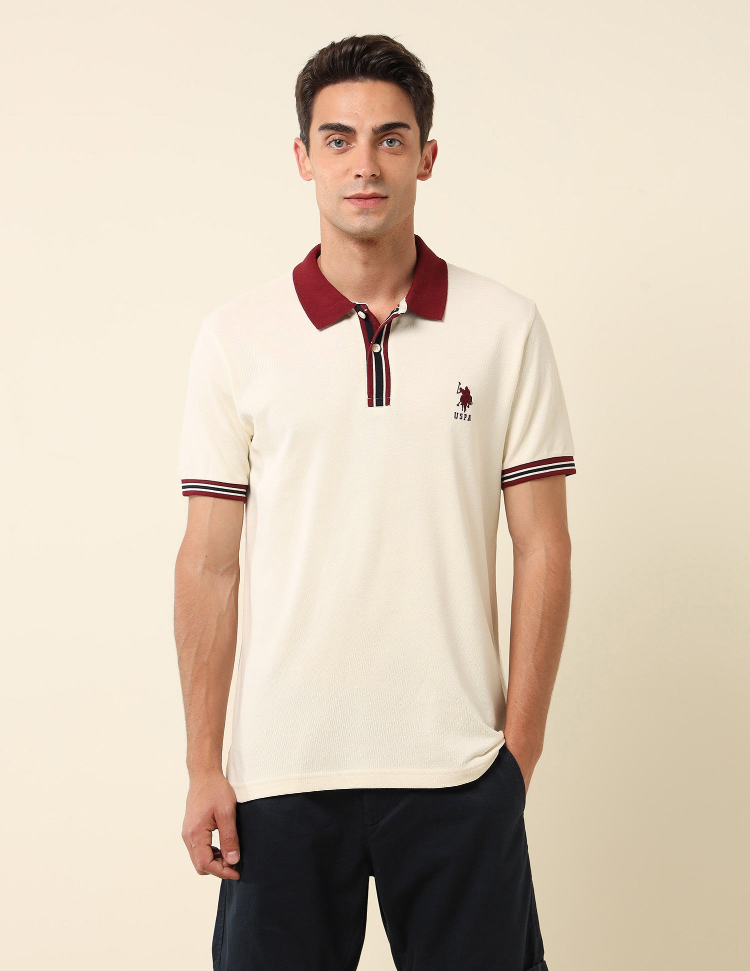 Pure Cotton Slim Fit Polo Shirt Off White - U.S. Polo Assn. India | Large